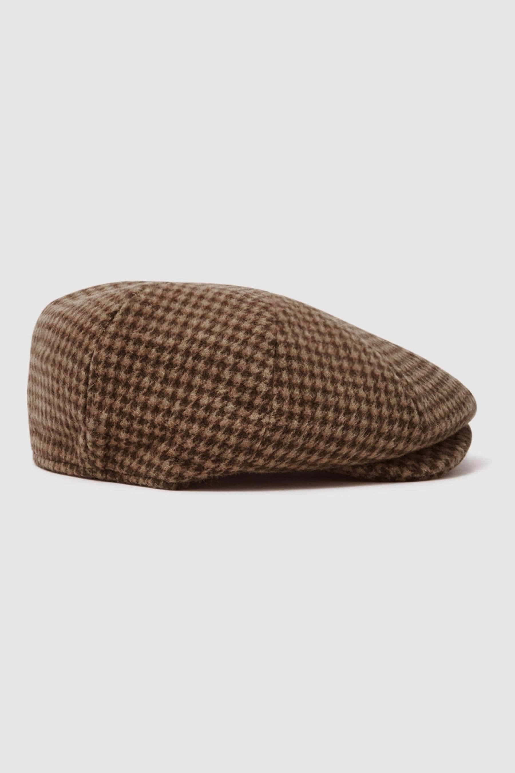 Reiss Mens Brown Arbor Checked Wool-blend Baker Boy Cap