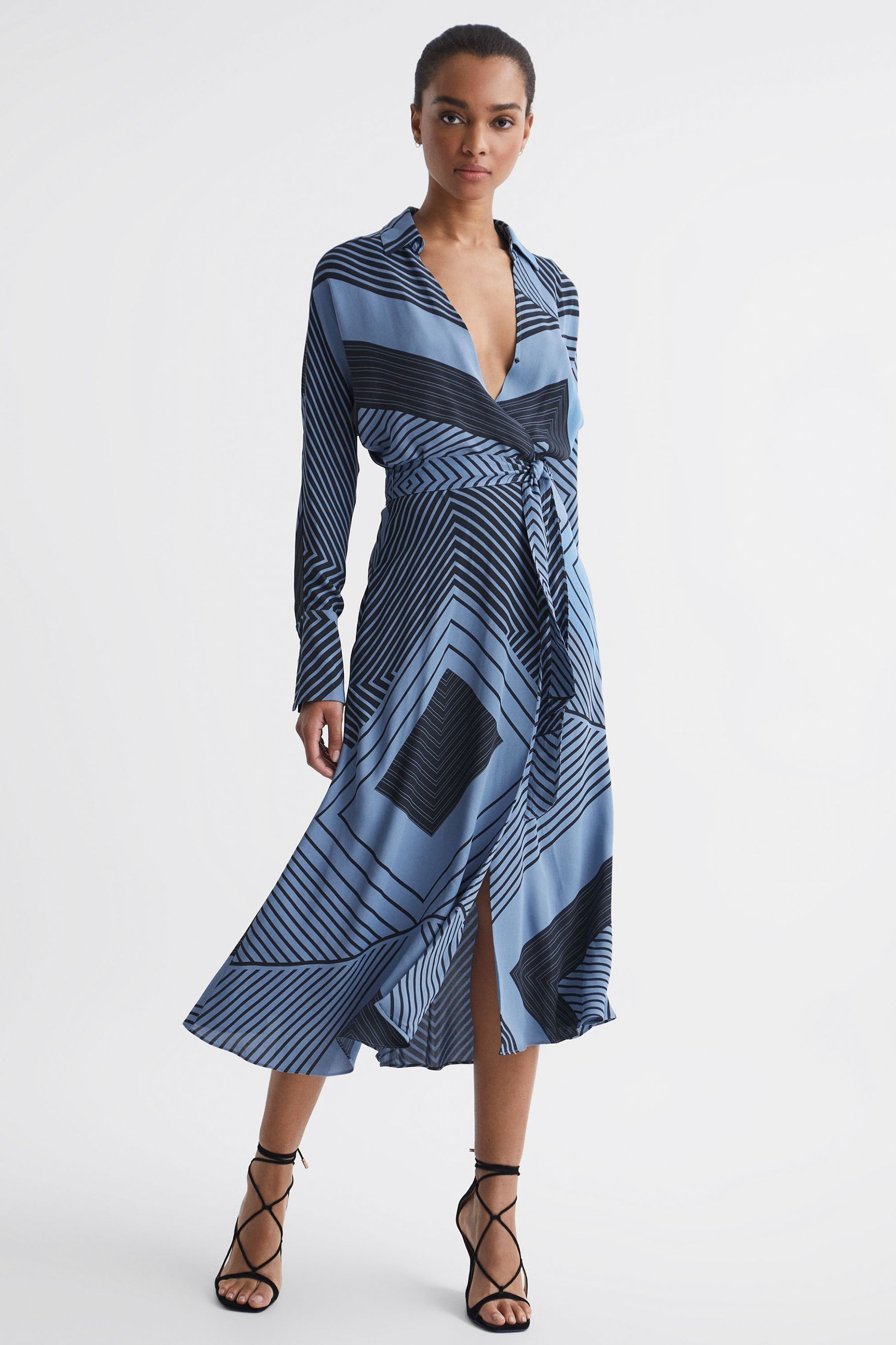 Shop Reiss Talia - Blue Printed Spliced Midi Dress, Us 6