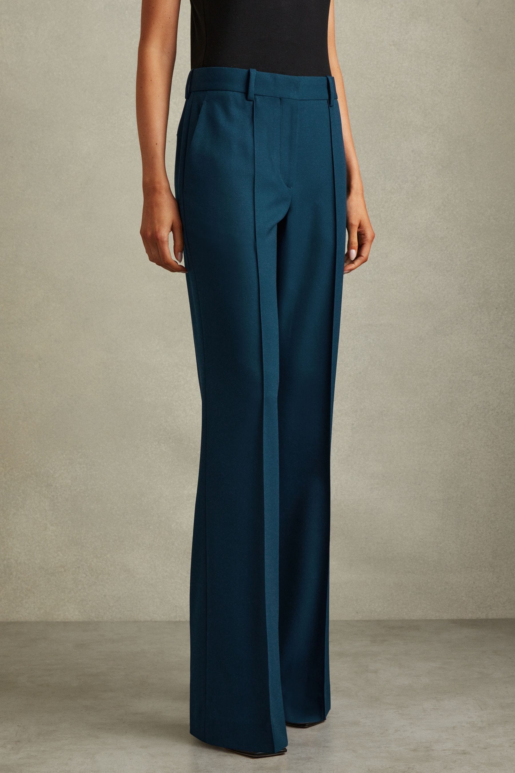 Reiss Teal Wide Leg Wool Blend Suit Trousers In Teal