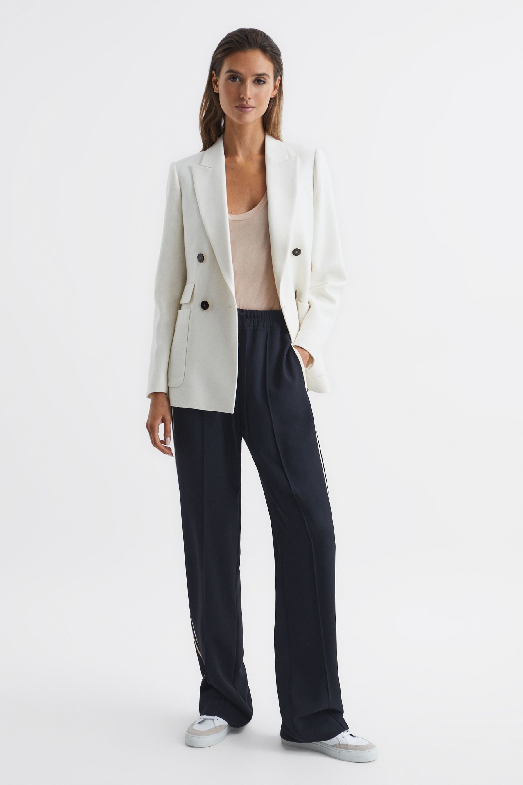Reiss Navy Wide Leg Pull On Trousers