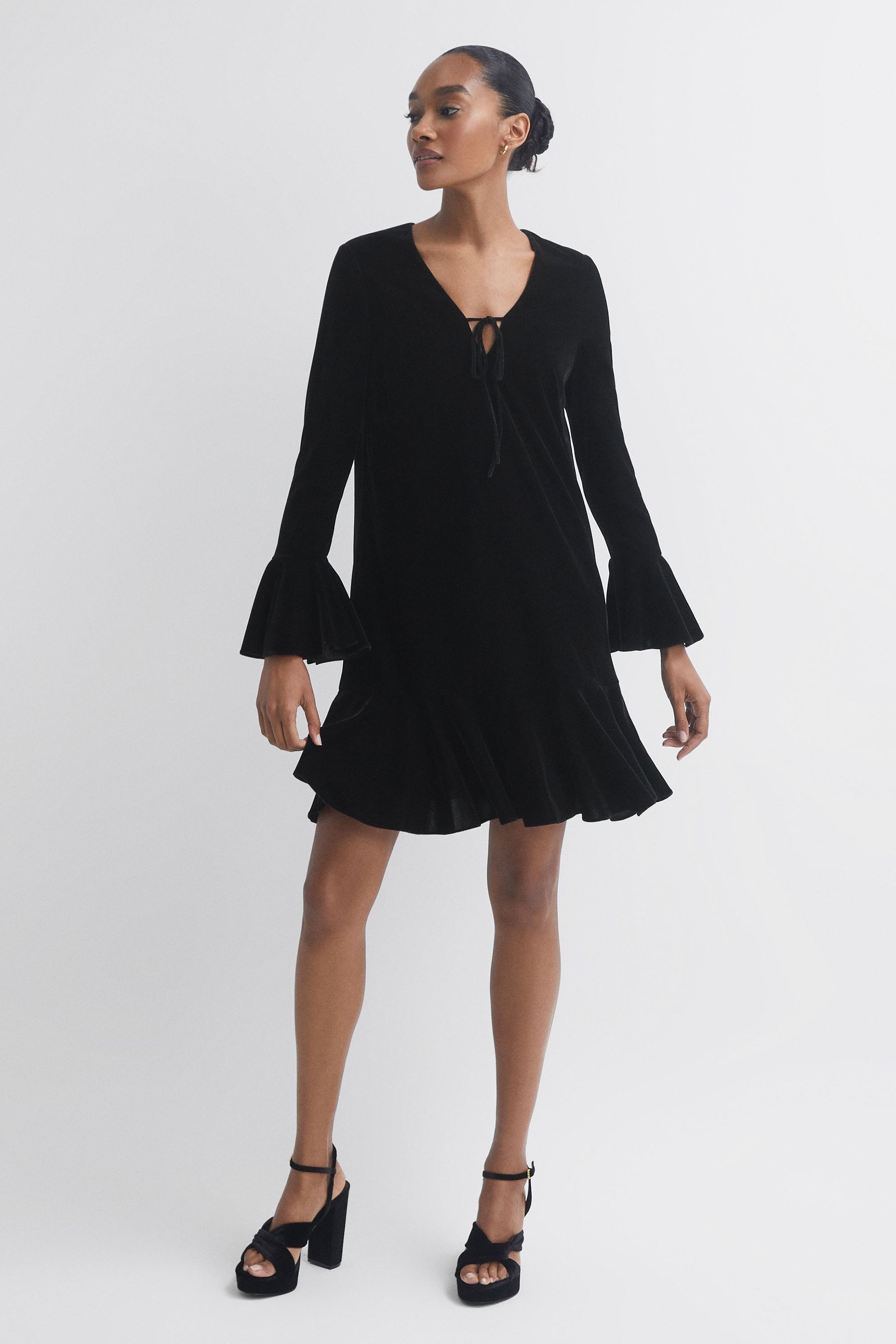 Florere Velvet V-neck Mini Dress In Black