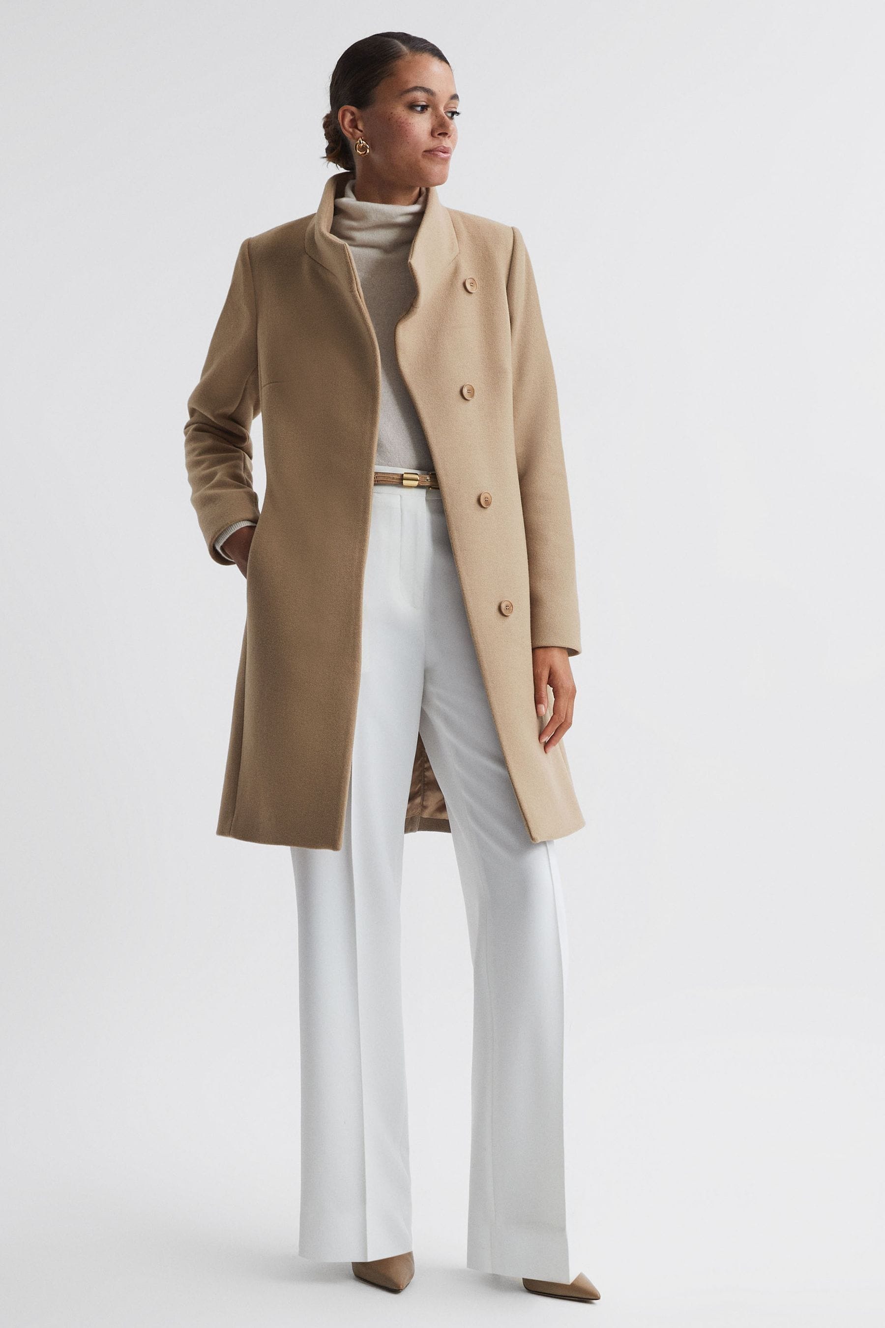 Shop Reiss Mia - Camel Petite Wool Blend Mid-length Coat, Us 0