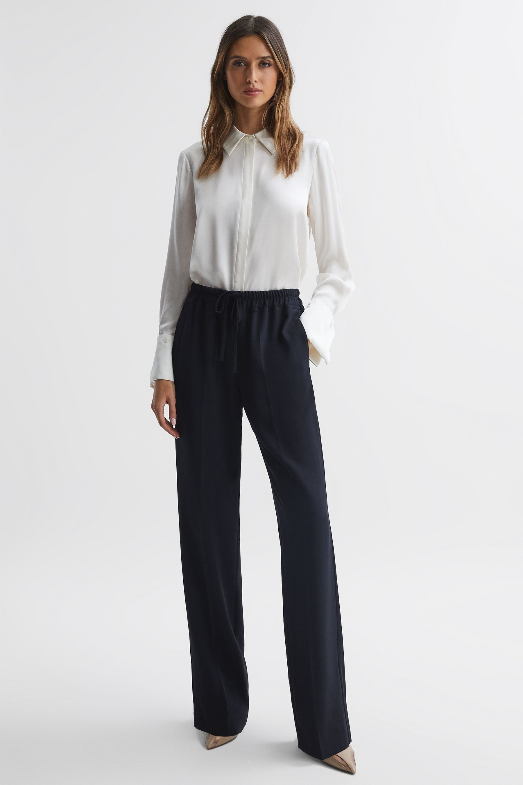 Petite navy sale wide leg trousers