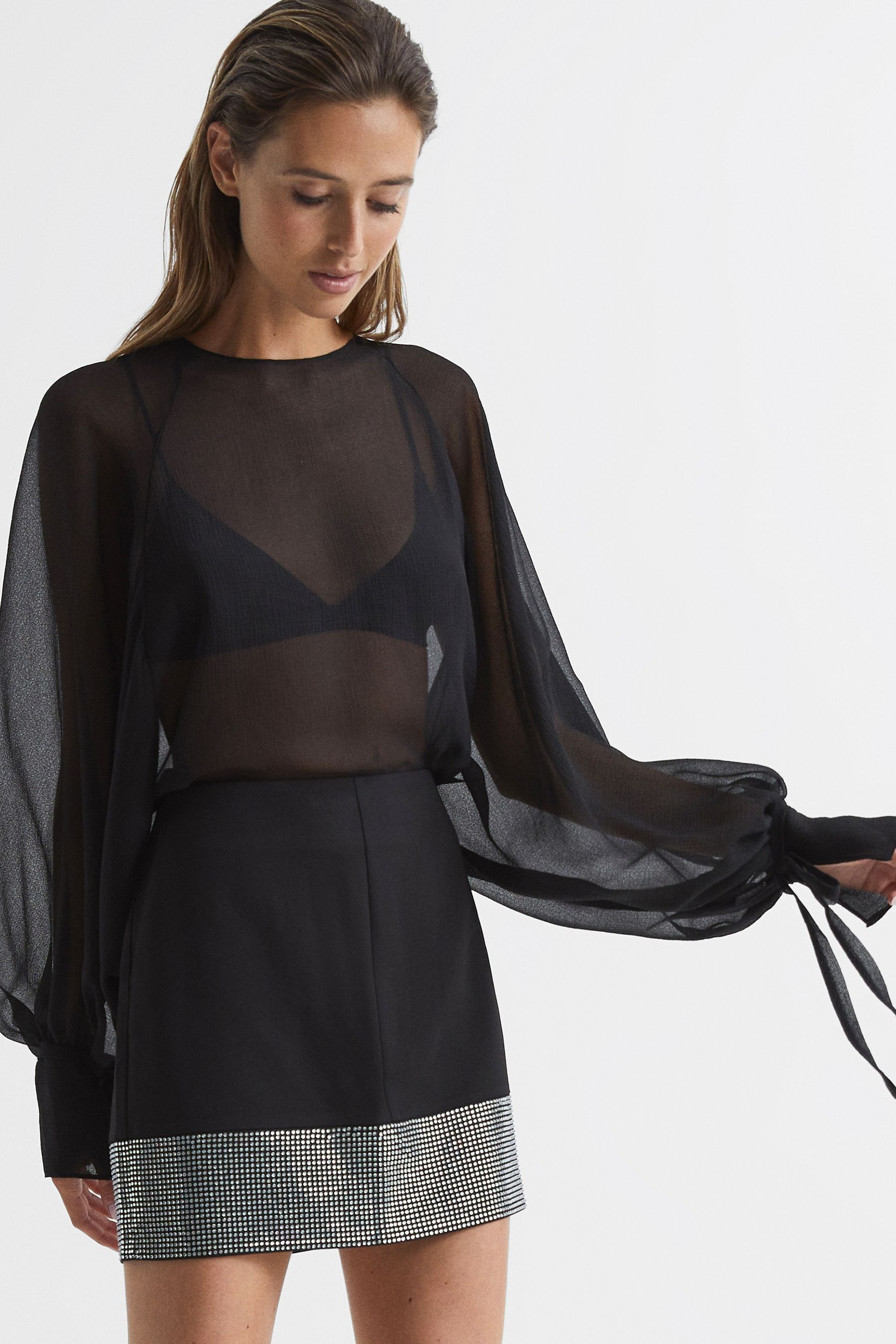 Seline Black Embellished Mini Skirt