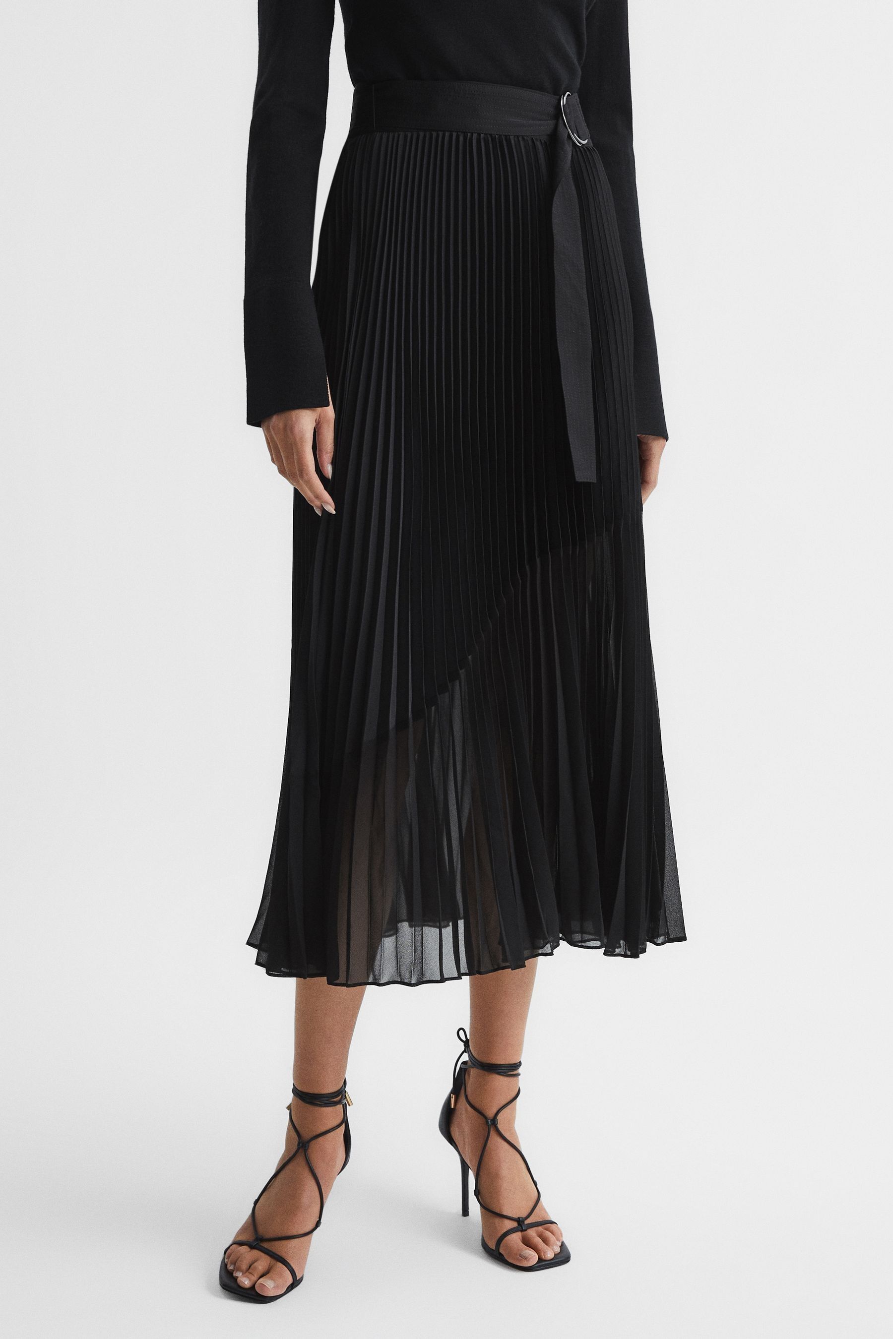 Shop Reiss Anya - Black Pleated Midi Skirt, Us 10