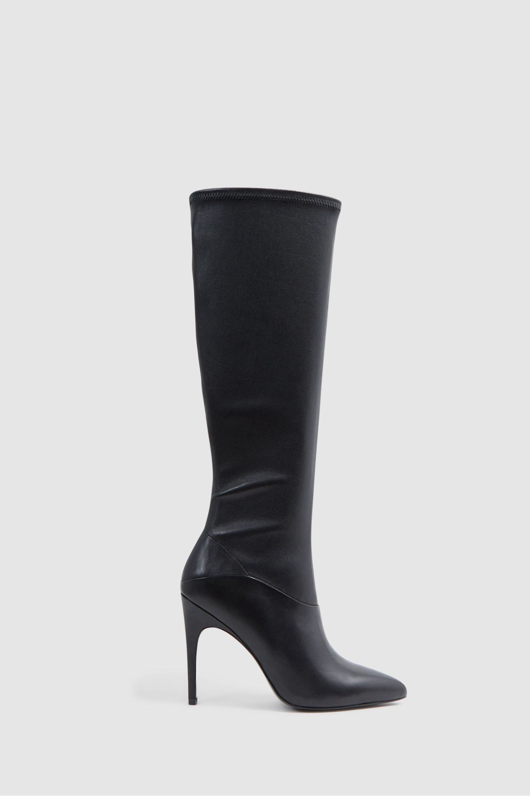 Reiss Carina Pointed Toe Knee High Boot In Black