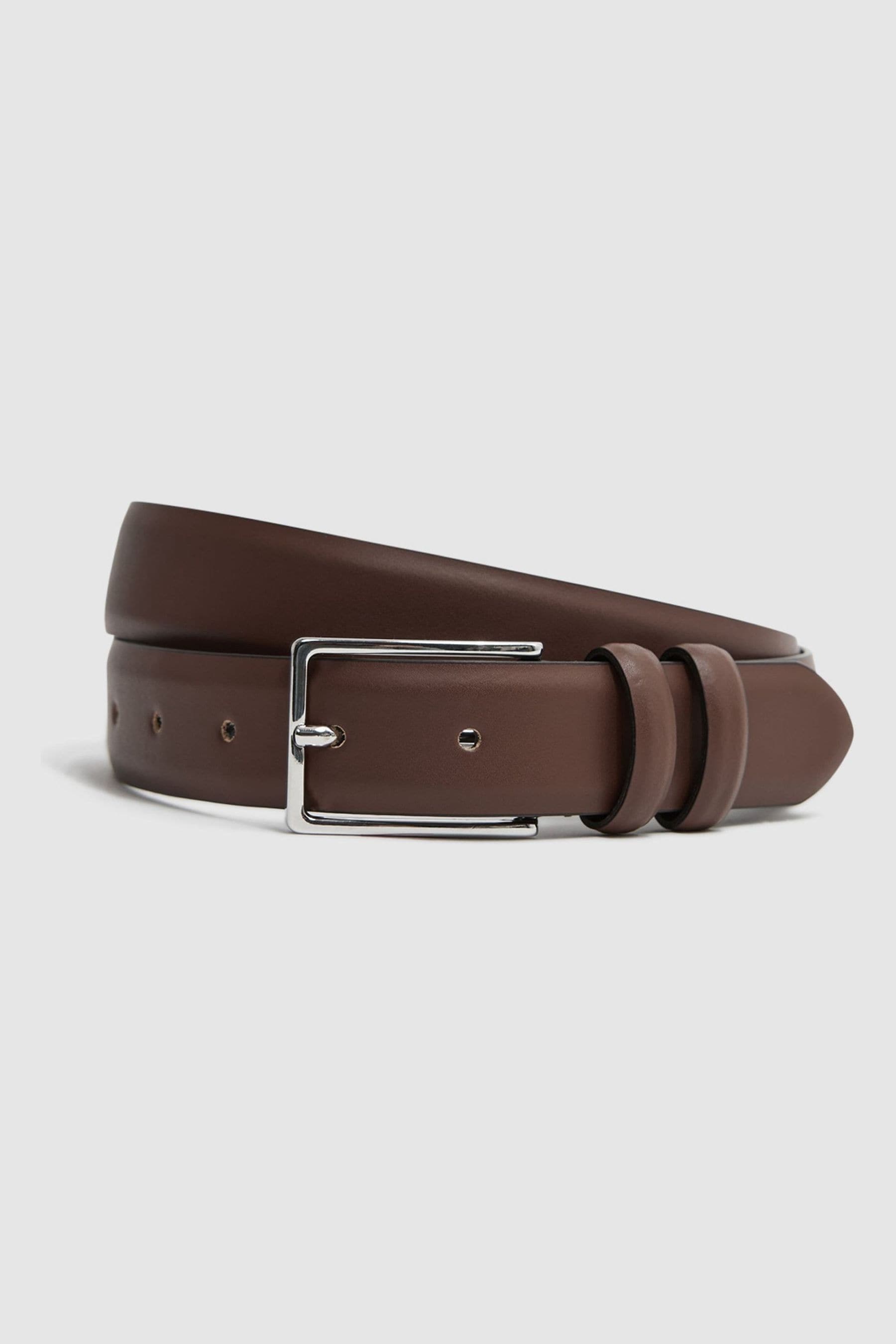 Reiss Mens Tan Dante Adjustable-buckle Leather Belt