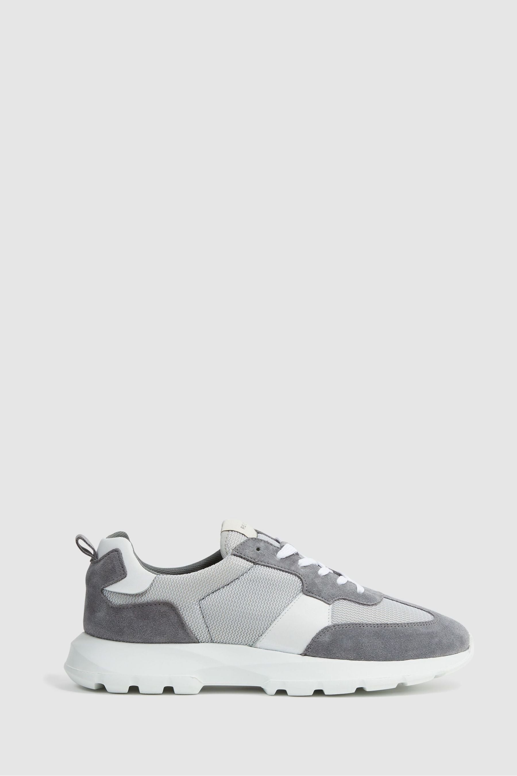 Reiss Evo Colour-blocked Suede And Mesh Low-top Trainers In Grey