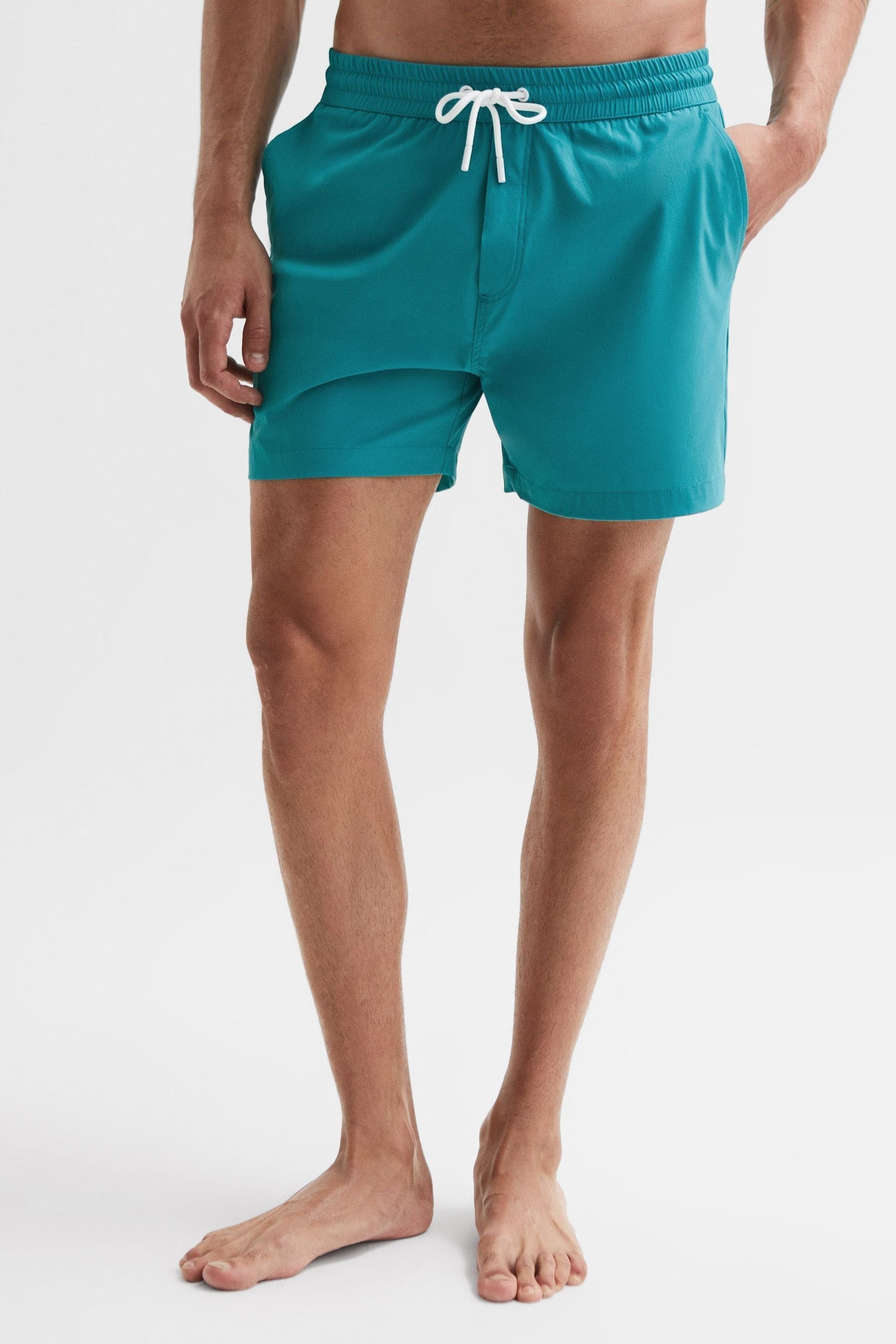 Reiss Mens Turquoise Elasticated-waist Stretch-woven Swim Shorts