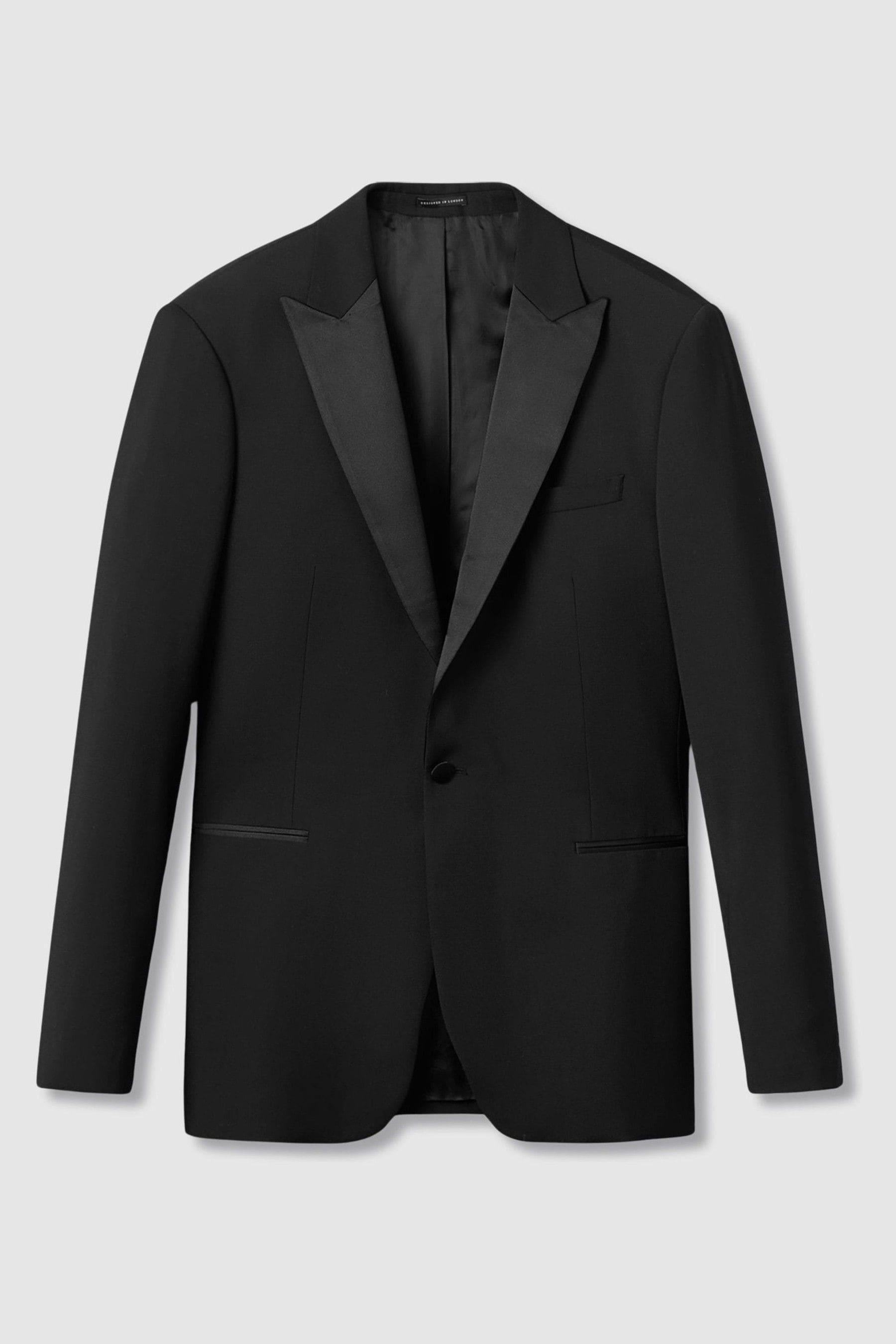 Reiss Black Peak Lapel Single Breasted Tuxedo Slim Fit Jacket, 48R