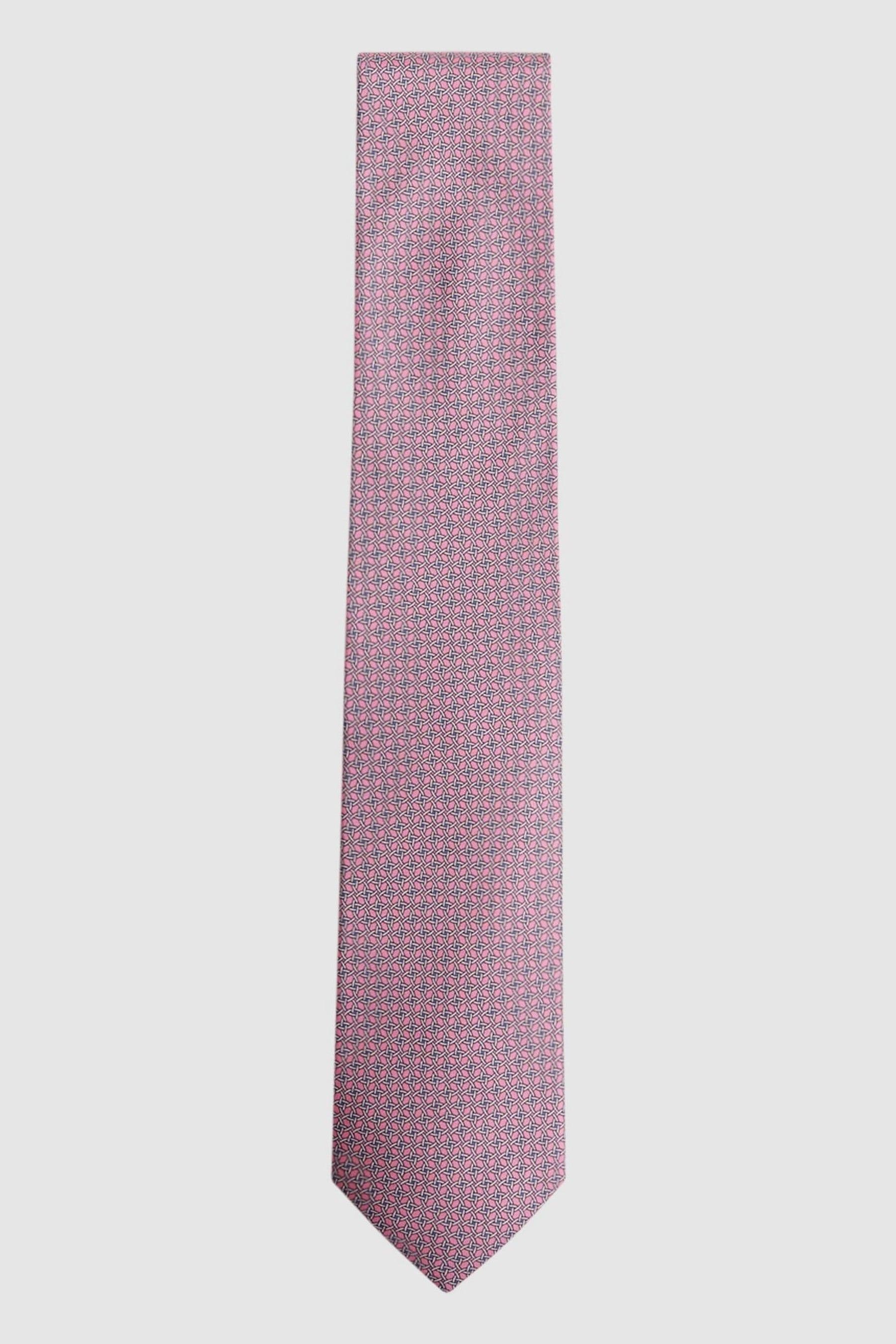 Reiss Mens Soft Rose Como Geometric-print Silk Tie