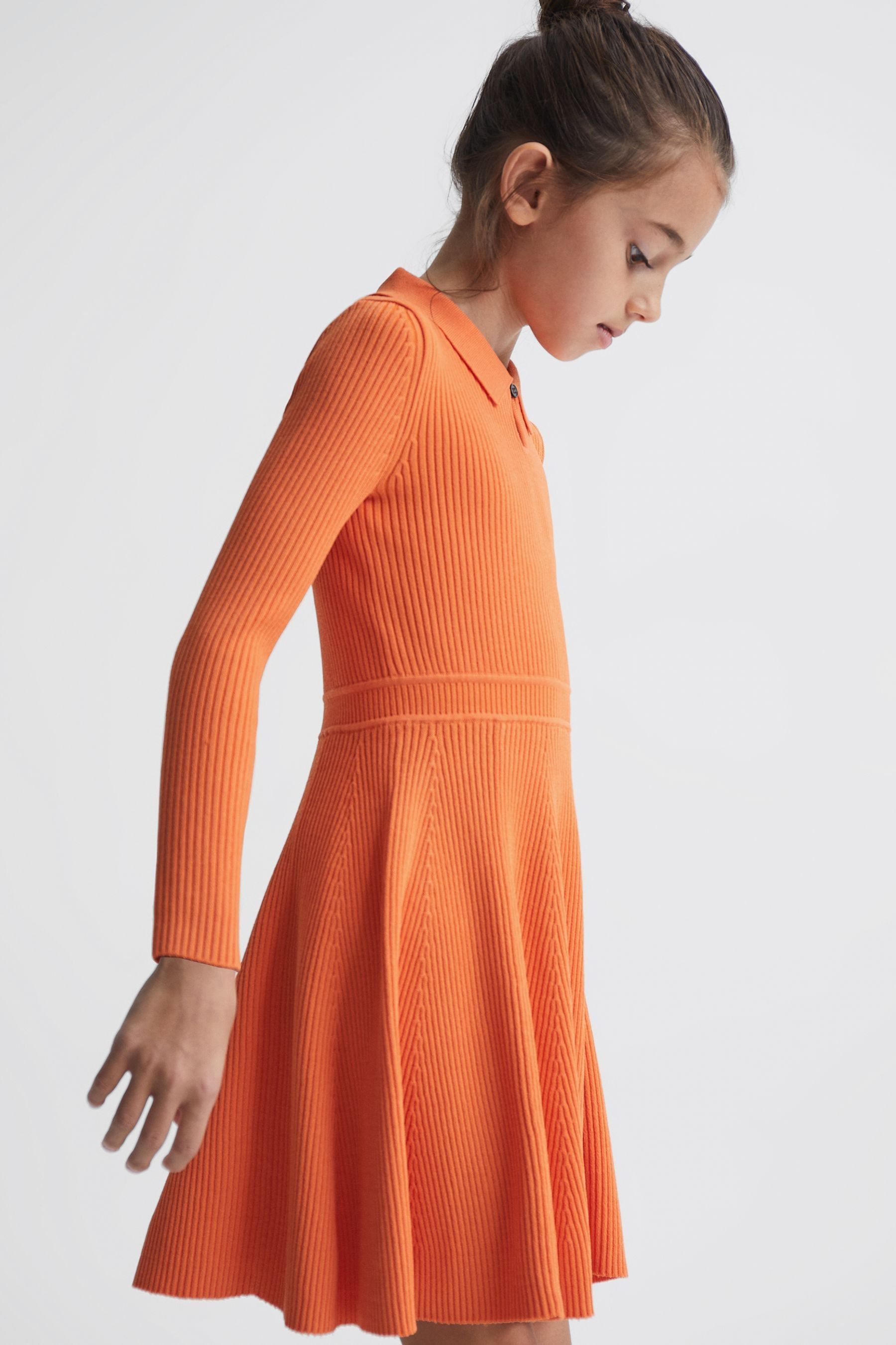 Shop Reiss Clare - Orange Senior Knitted Fit And Flare Dress, Uk 9-10 Yrs