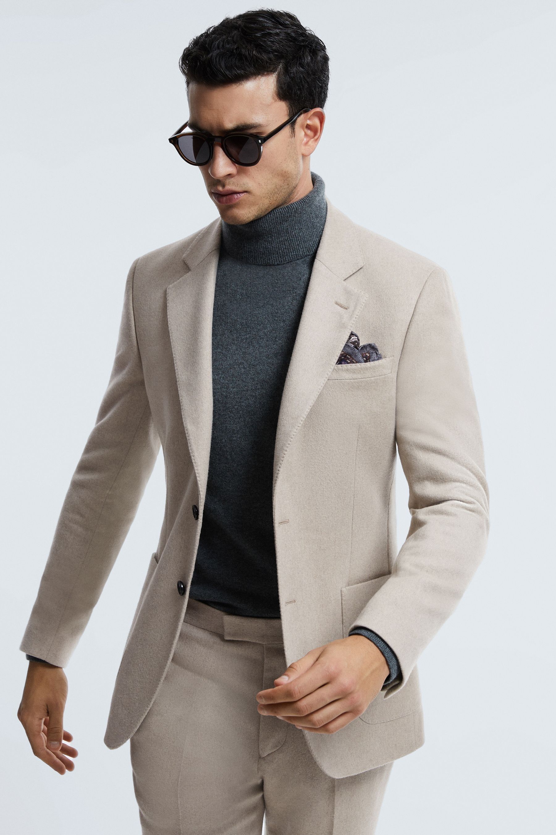 Reiss Oatmeal Atelier Italian Cashmere Modern Fit Single Breasted Blazer, 42R