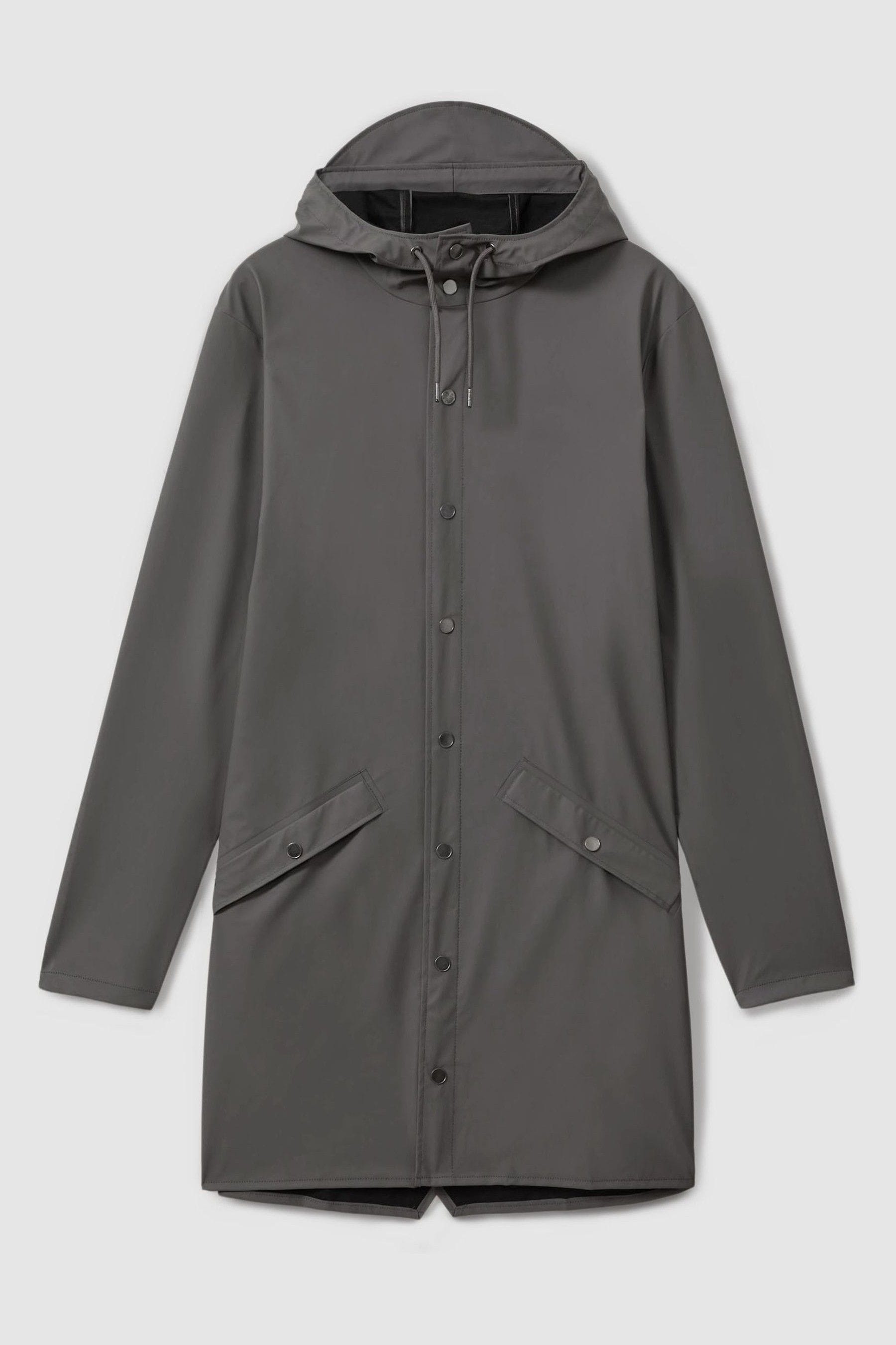 Rains Slate Longline Hooded Jacket, M, Navy/Camel
