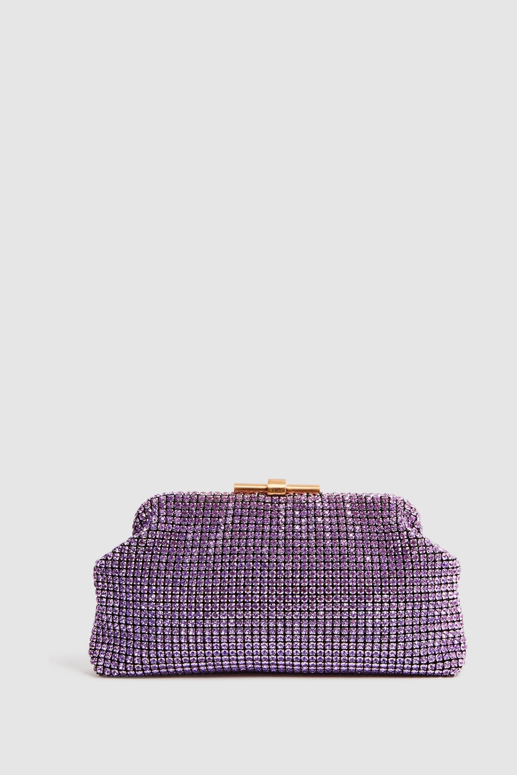 Reiss Adaline - Mid Purple Embellished Clutch Bag, One In Brown