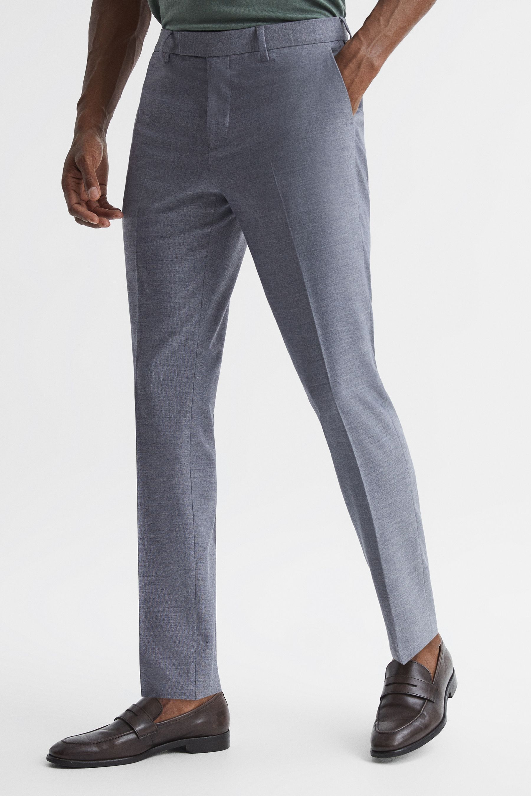 Reiss Fold End On End Trousers In Airforce Blue