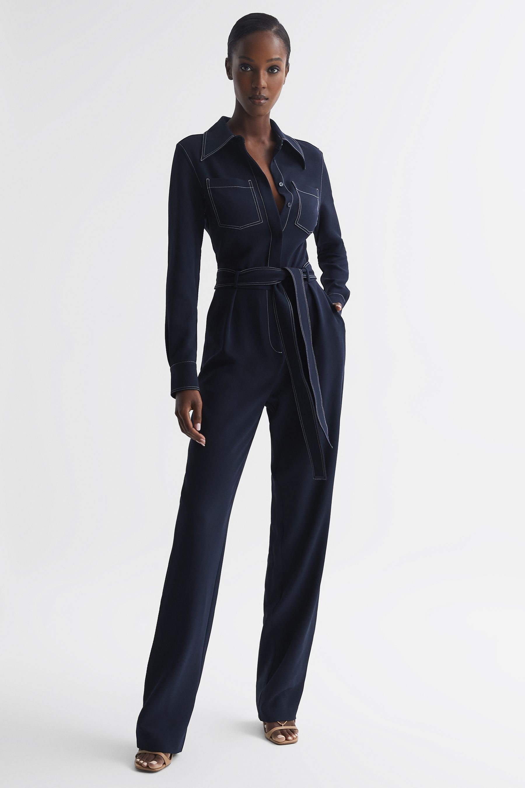 Lara - Navy Fitted Jumpsuit