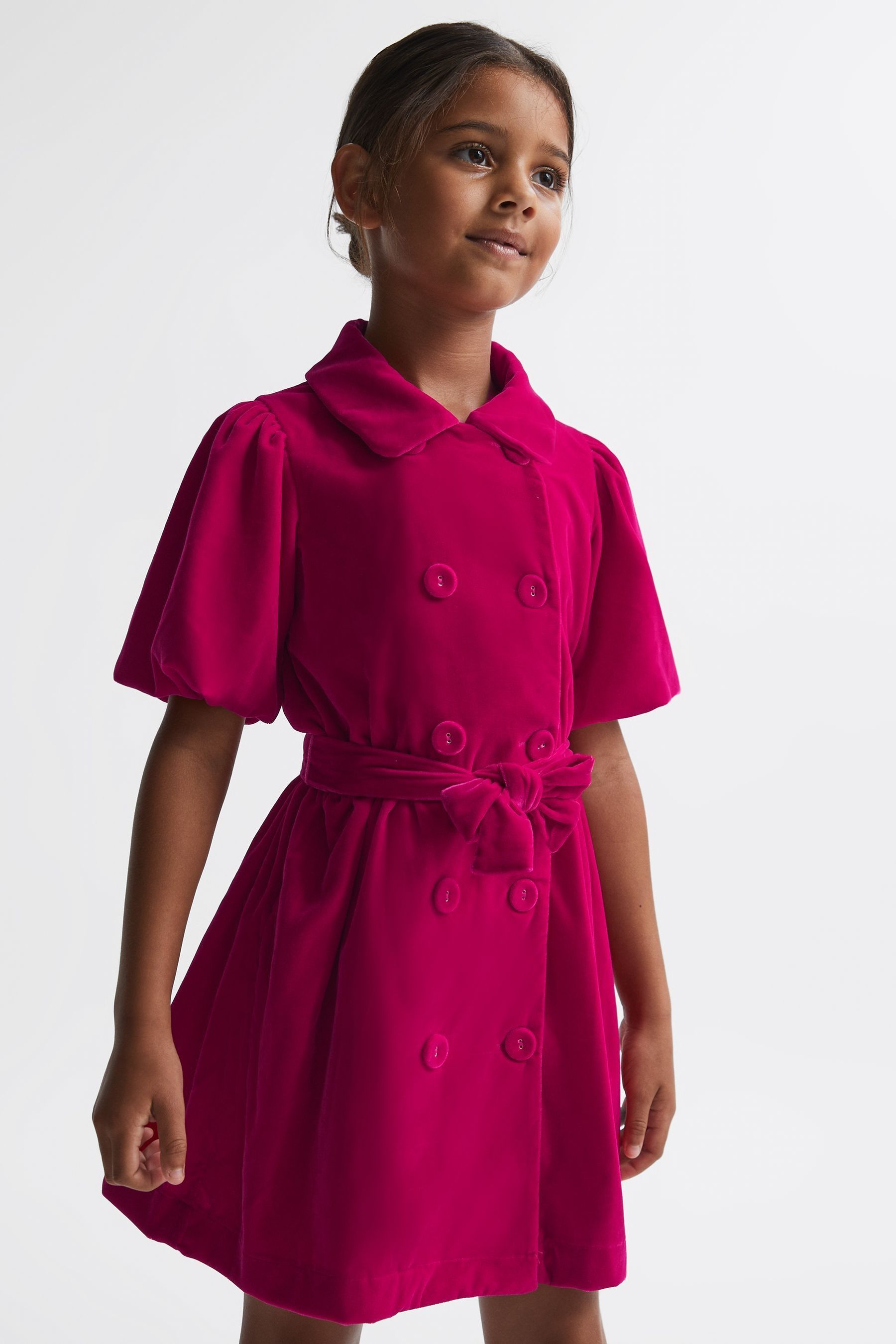 Reiss Kids' Nancy - Pink Senior Velvet Double Breasted Dress, Uk 13-14 Yrs