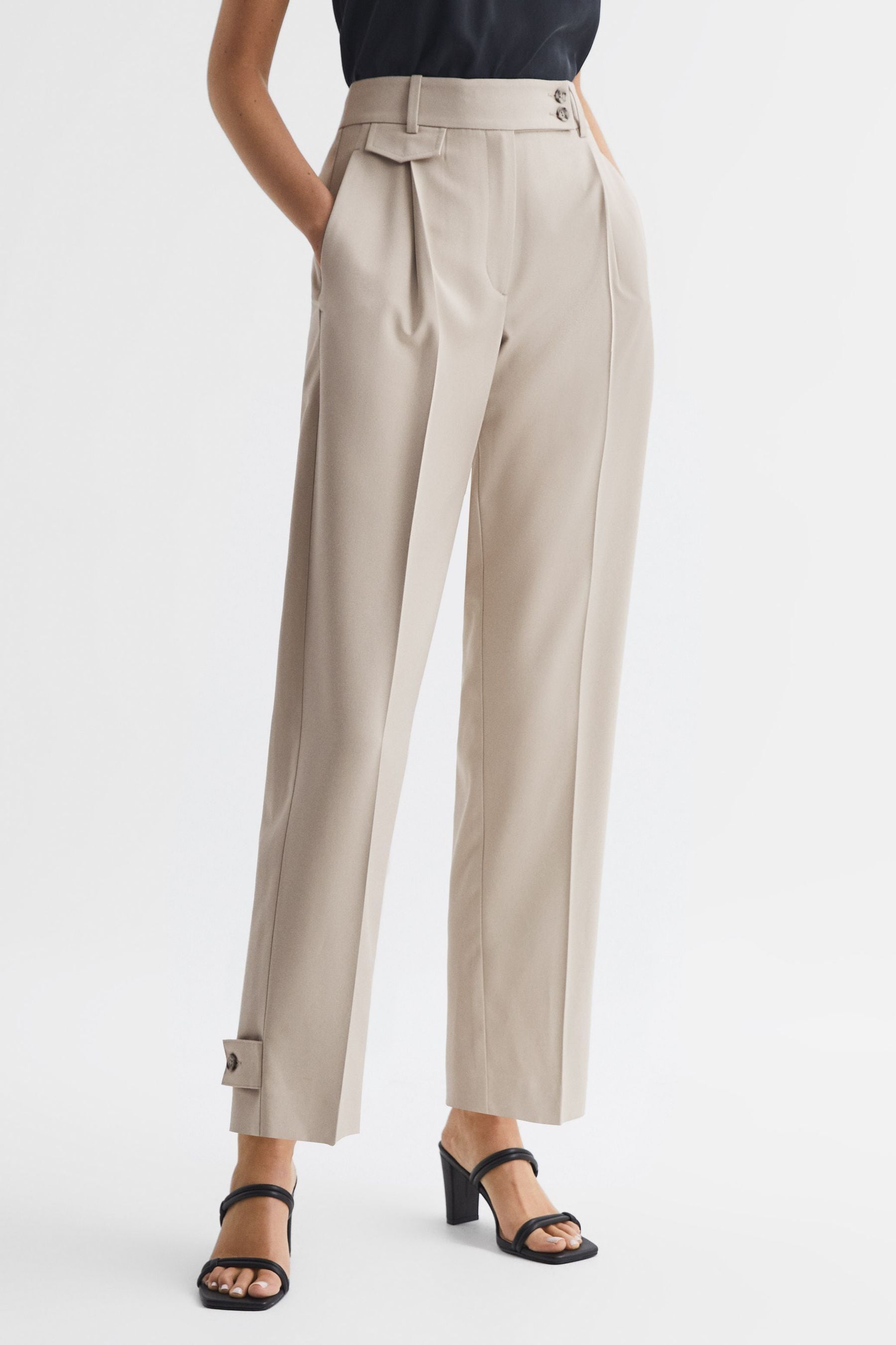 Reiss Womens Stone River Tapered High-rise Woven Trousers