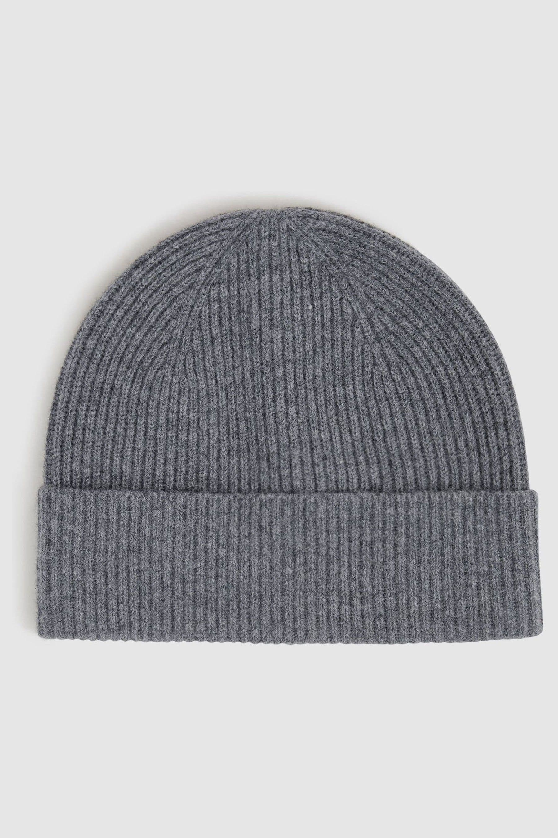 Reiss Chaise - Charcoal Merino Wool Ribbed Beanie Hat, One
