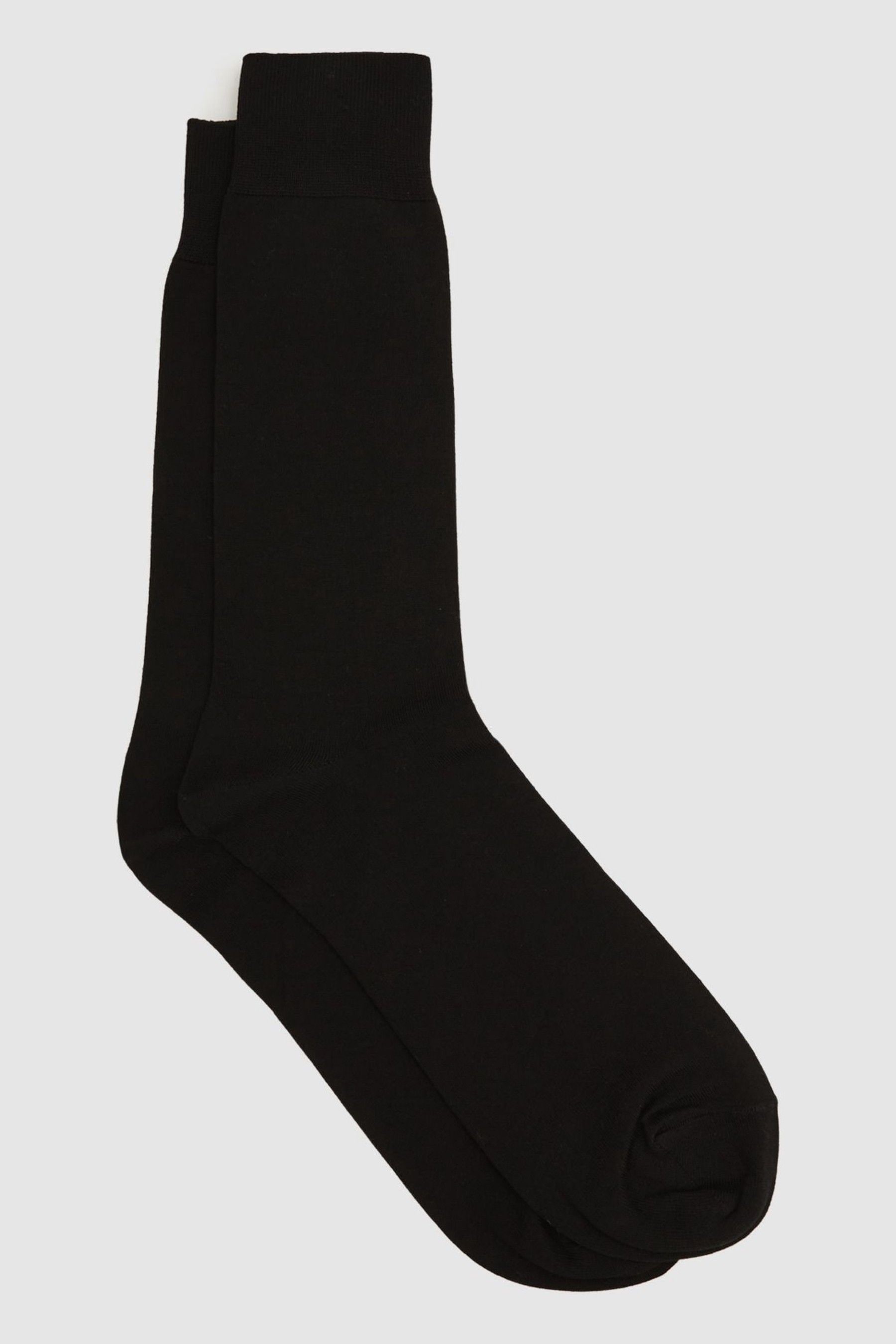 REISS MARI - BLACK MERCERISED COTTON BLEND SOCK, M/L