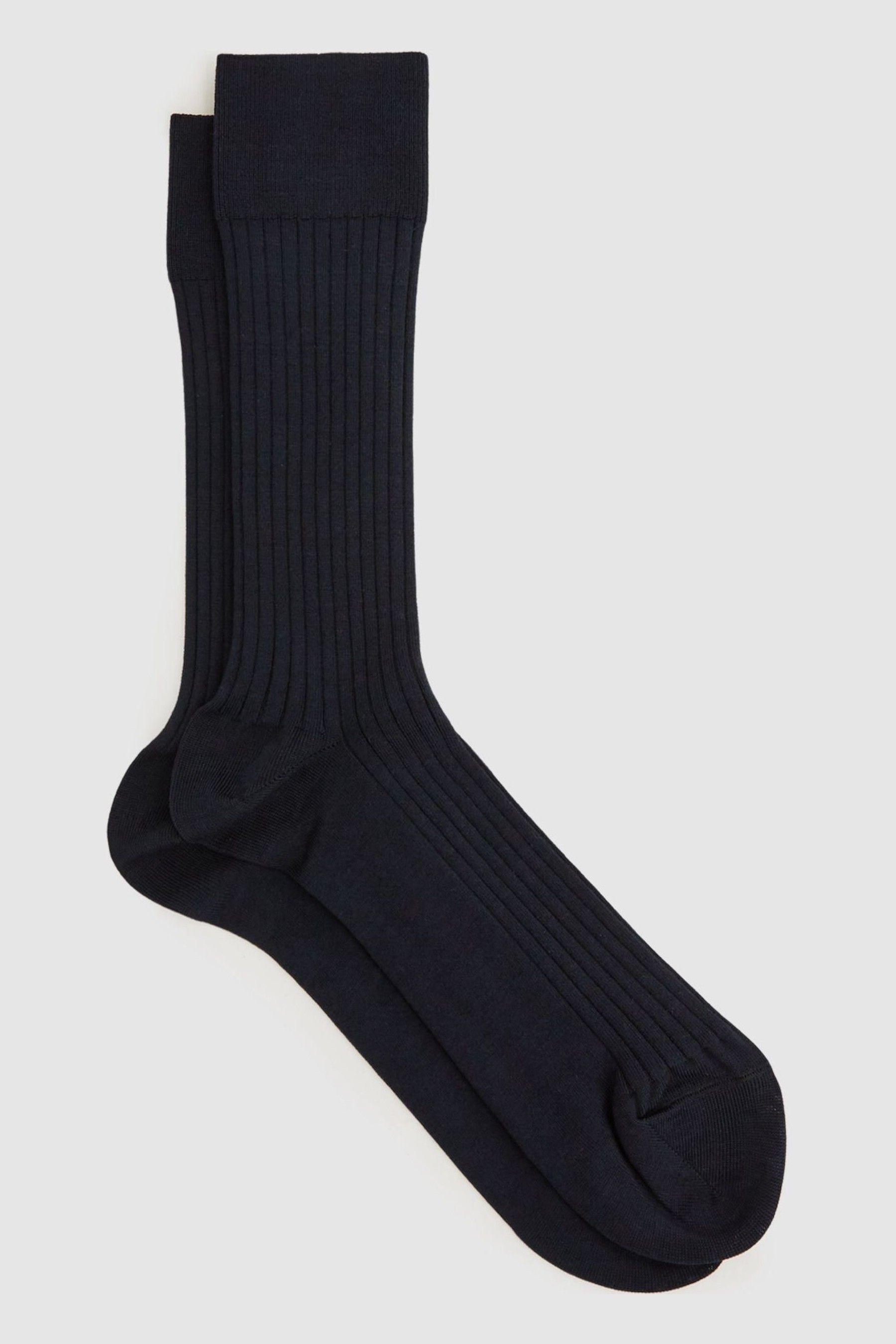 Reiss Navy Ribbed Mercerised Cotton Blend Sock