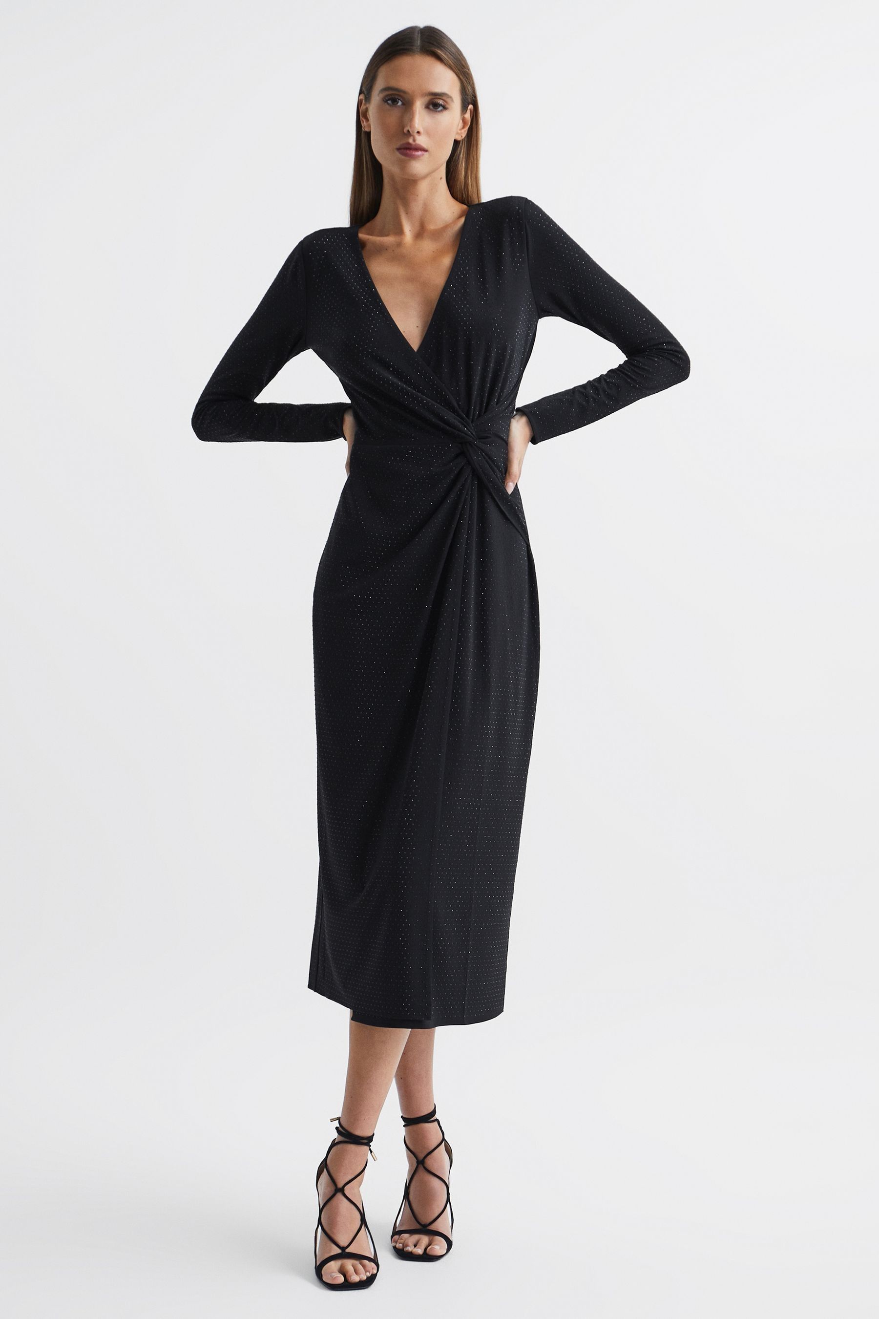 Reiss Crystal Jersey Midi Dress In Black