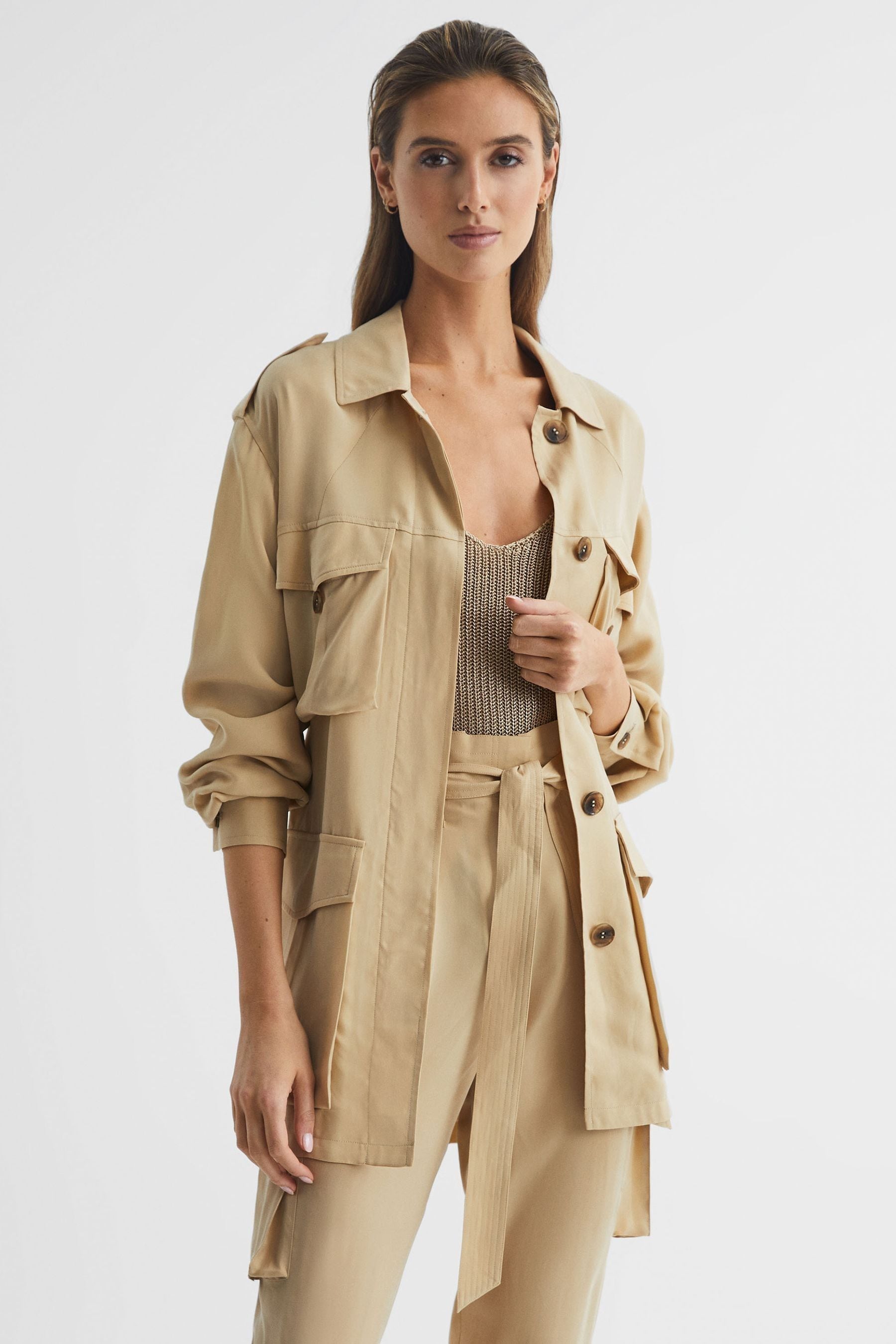 Vero Moda short padded coat in tan-Brown