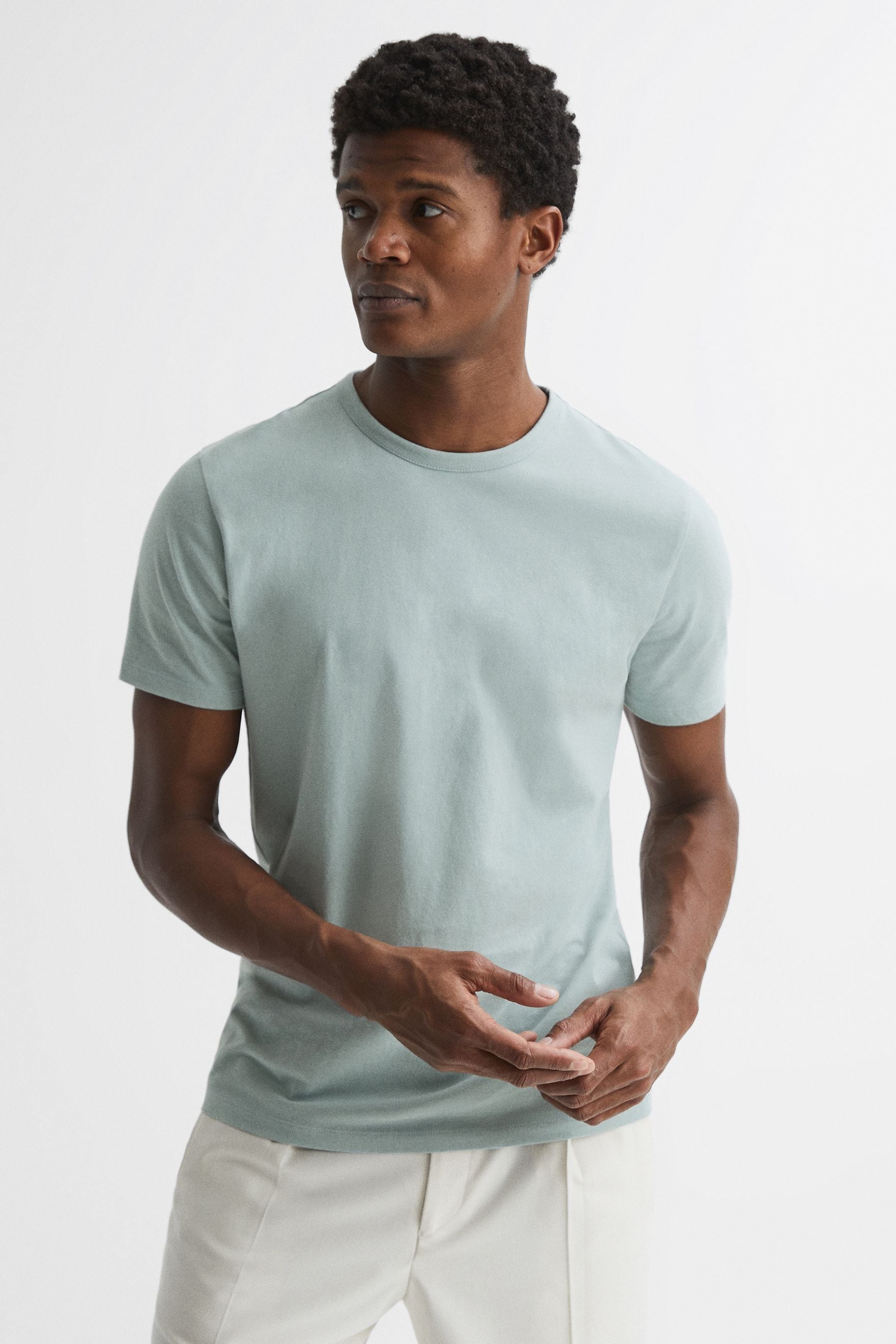 Reiss Mens Light Sage Melrose Regular-fit Cotton-jersey T-shirt In Light Sage