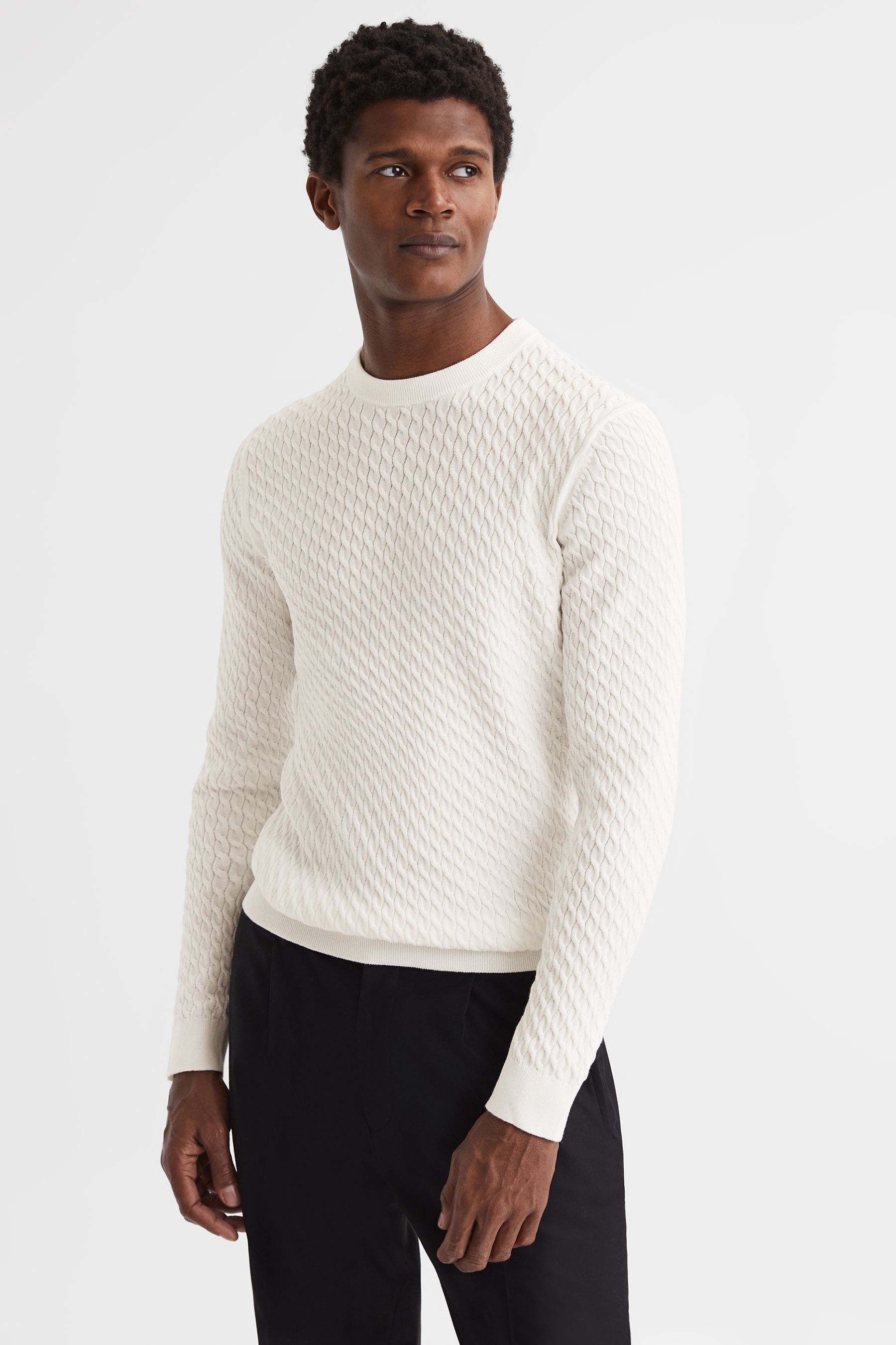 Arran Ivory Crew Neck Cable Knit Jumper