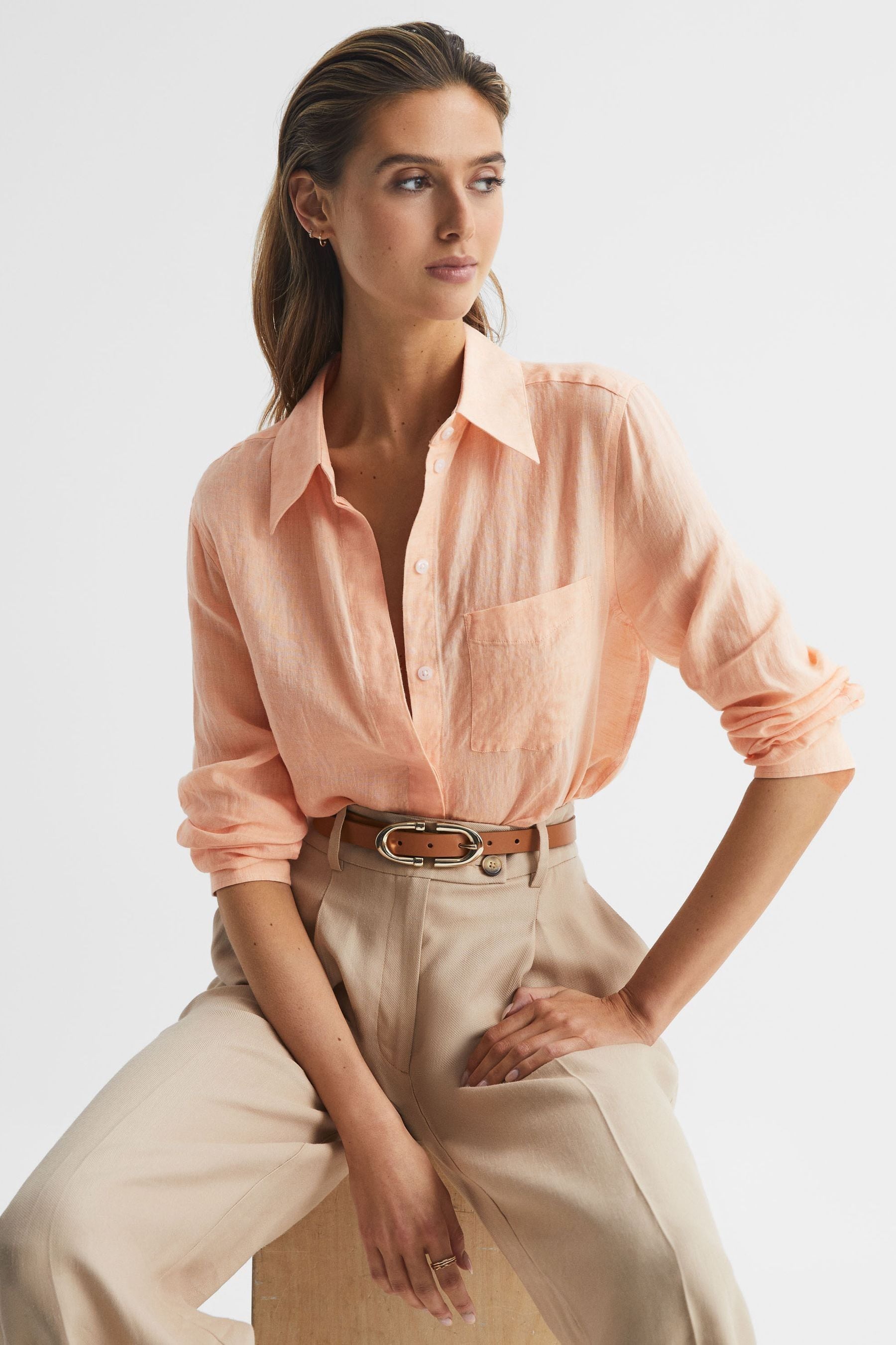 Campbell - Peach Linen Long Sleeve Shirt