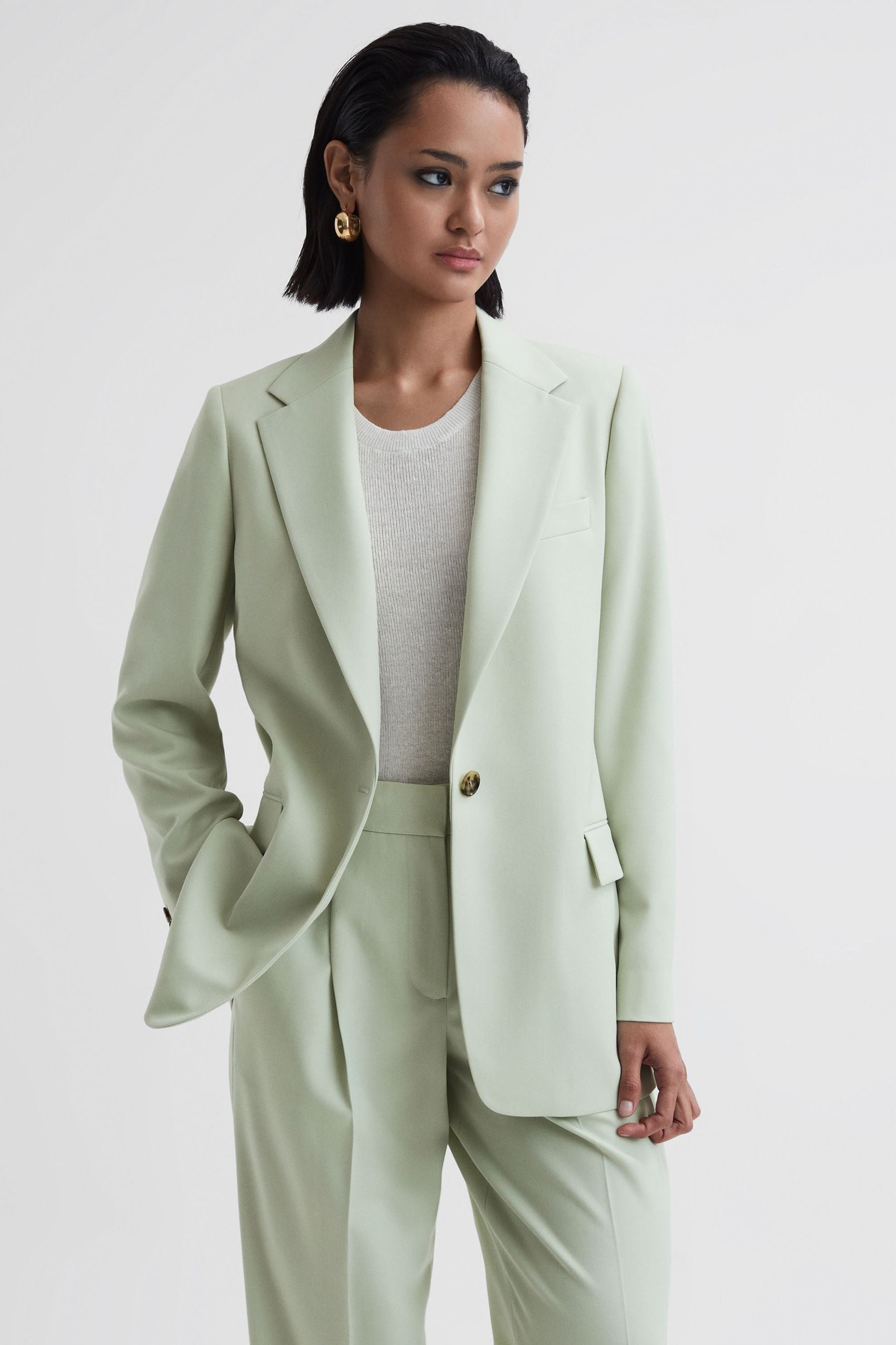 Reiss Naomi Blazer Viscose Plain, Green Size: 12