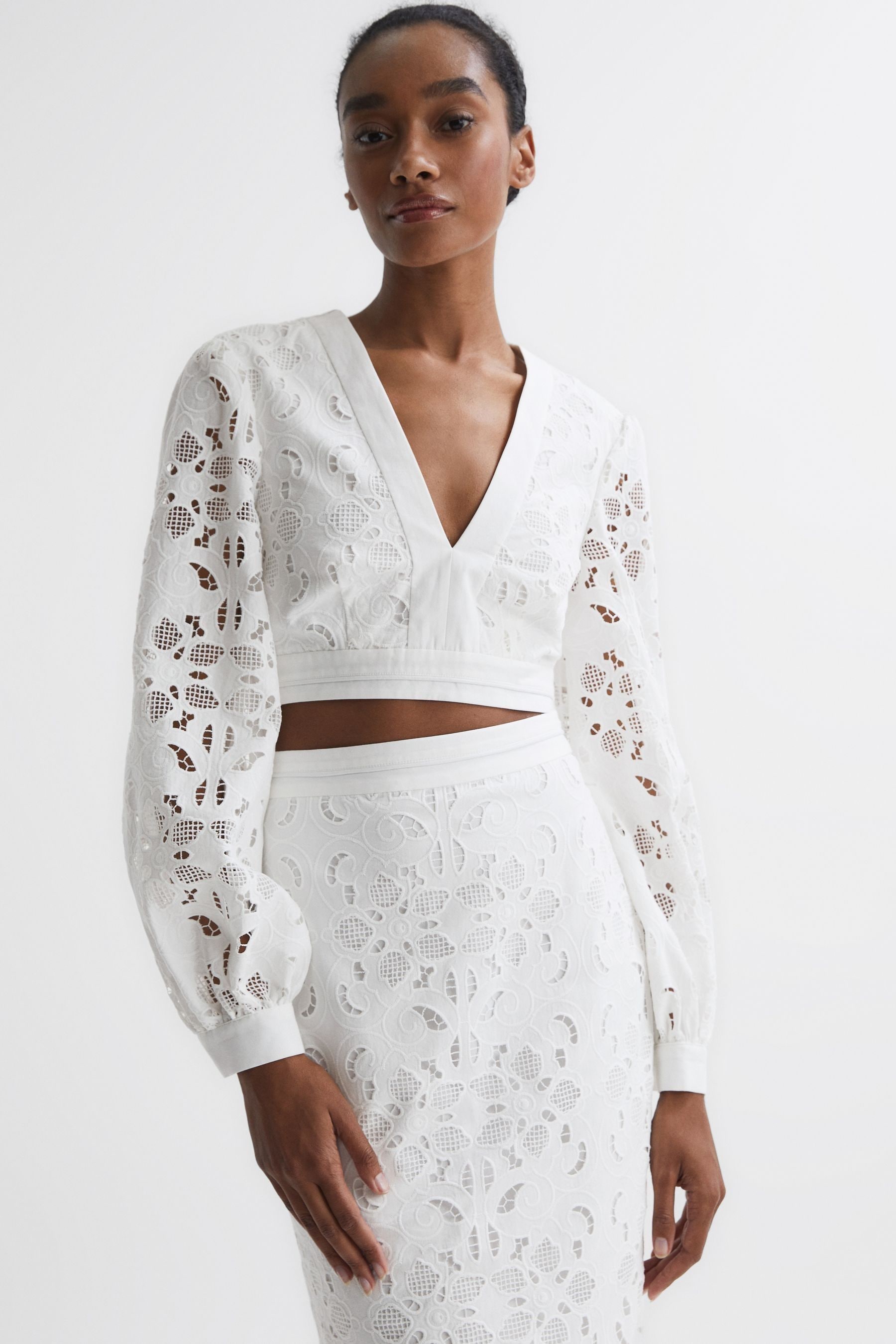 Reiss Immi Blouse Cotton Lace Trim, White Size: 6