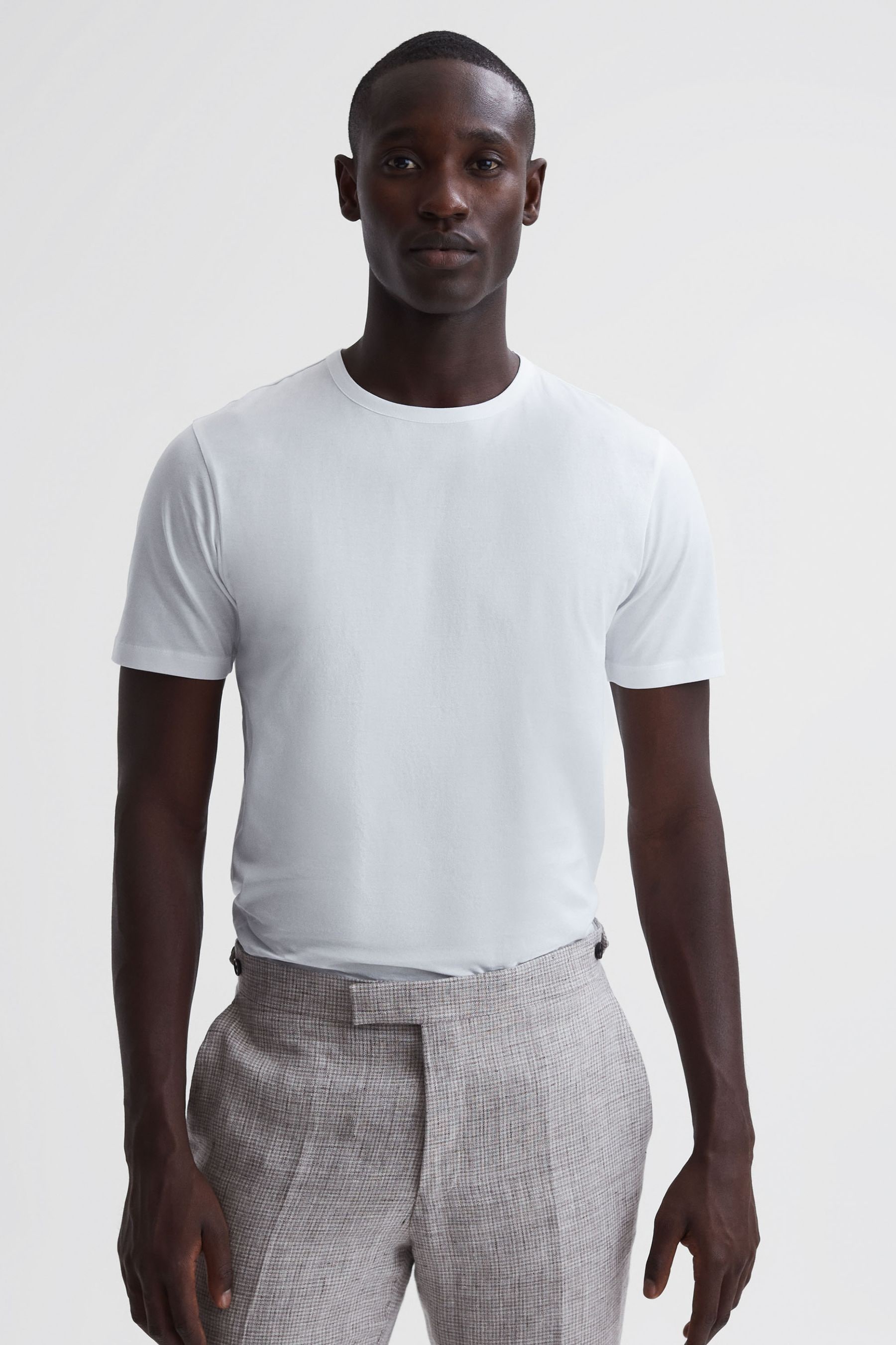 Caspian - White Mercerised Cotton Crew Neck T-Shirt