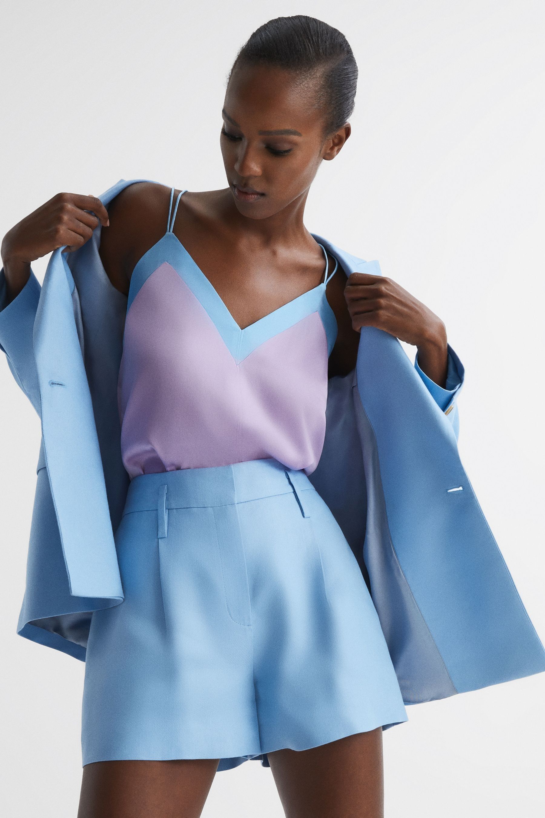 Reiss Payton Double-strap Silk-blend Vest Top In Lilac Blue
