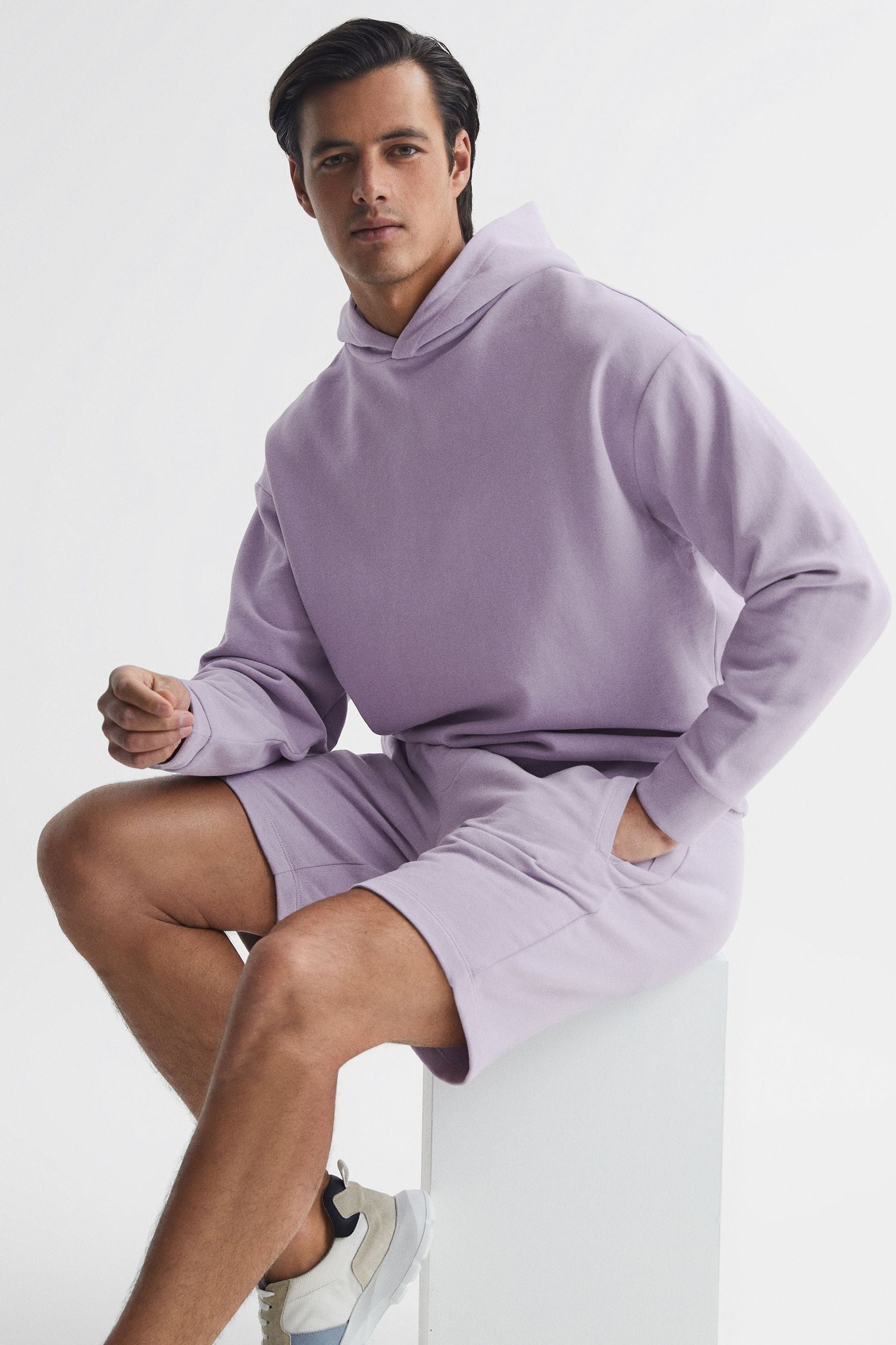 Reiss Mens Lilac Kace Relaxed-fit Cotton-jersey Hoody