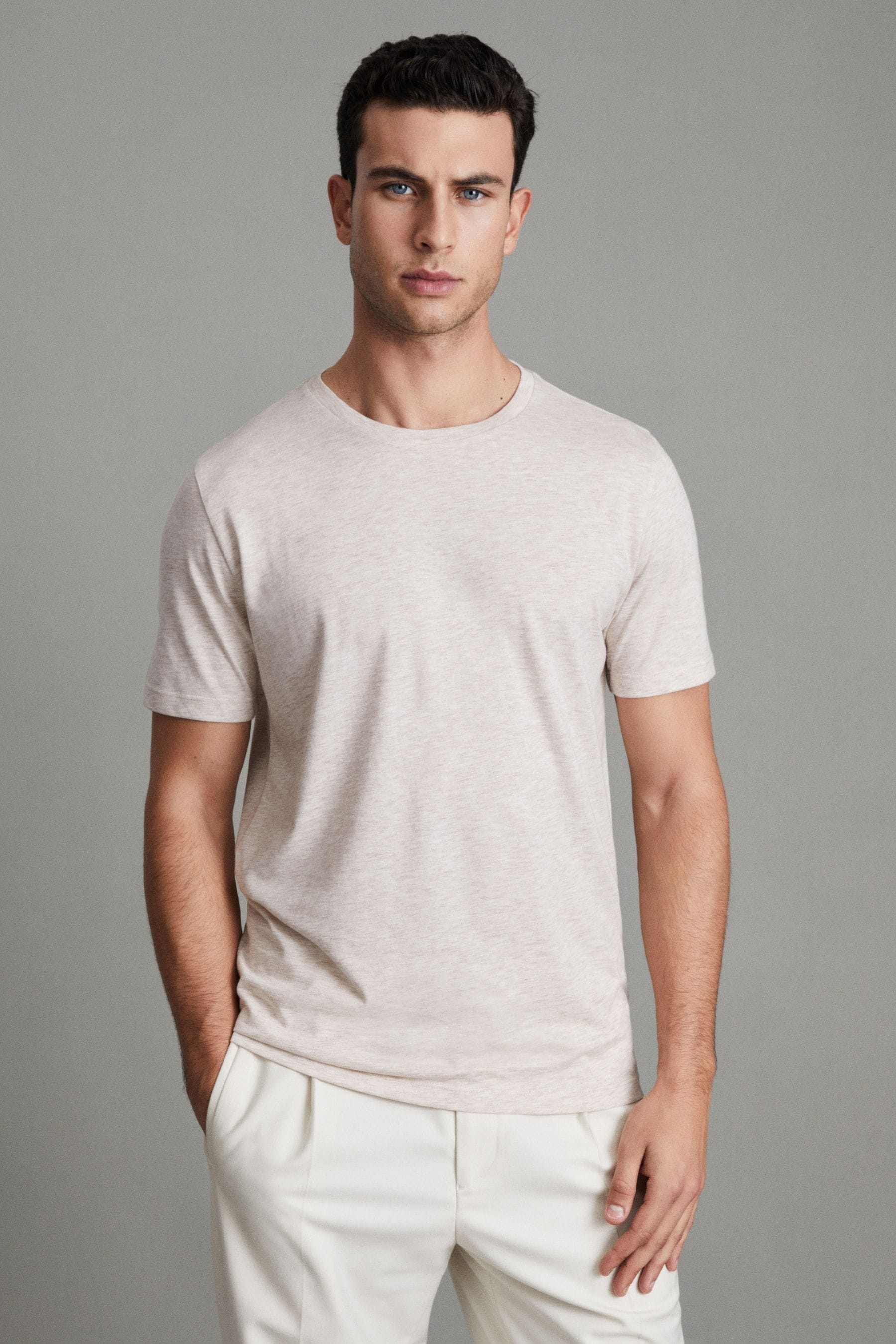 Reiss Bless Regular-fit Cotton T-shirt In Oatmeal Melange