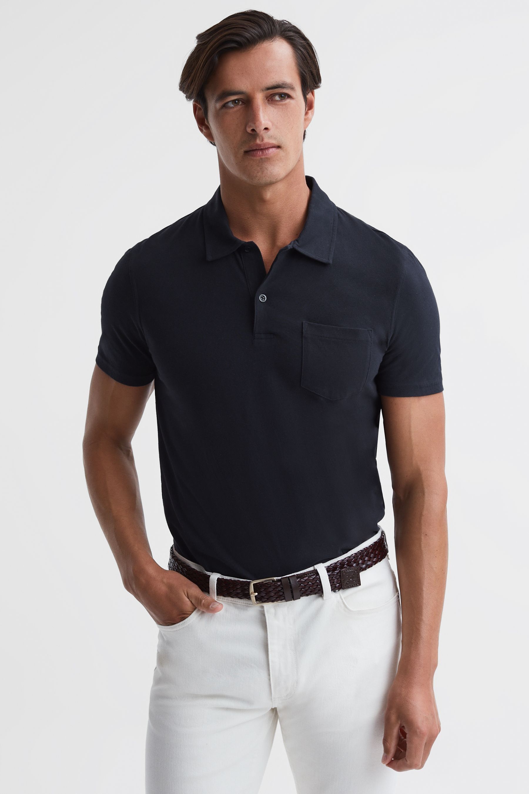 Shop Reiss Nammos - Navy Slim Fit Cotton Polo Shirt, Uk X-small