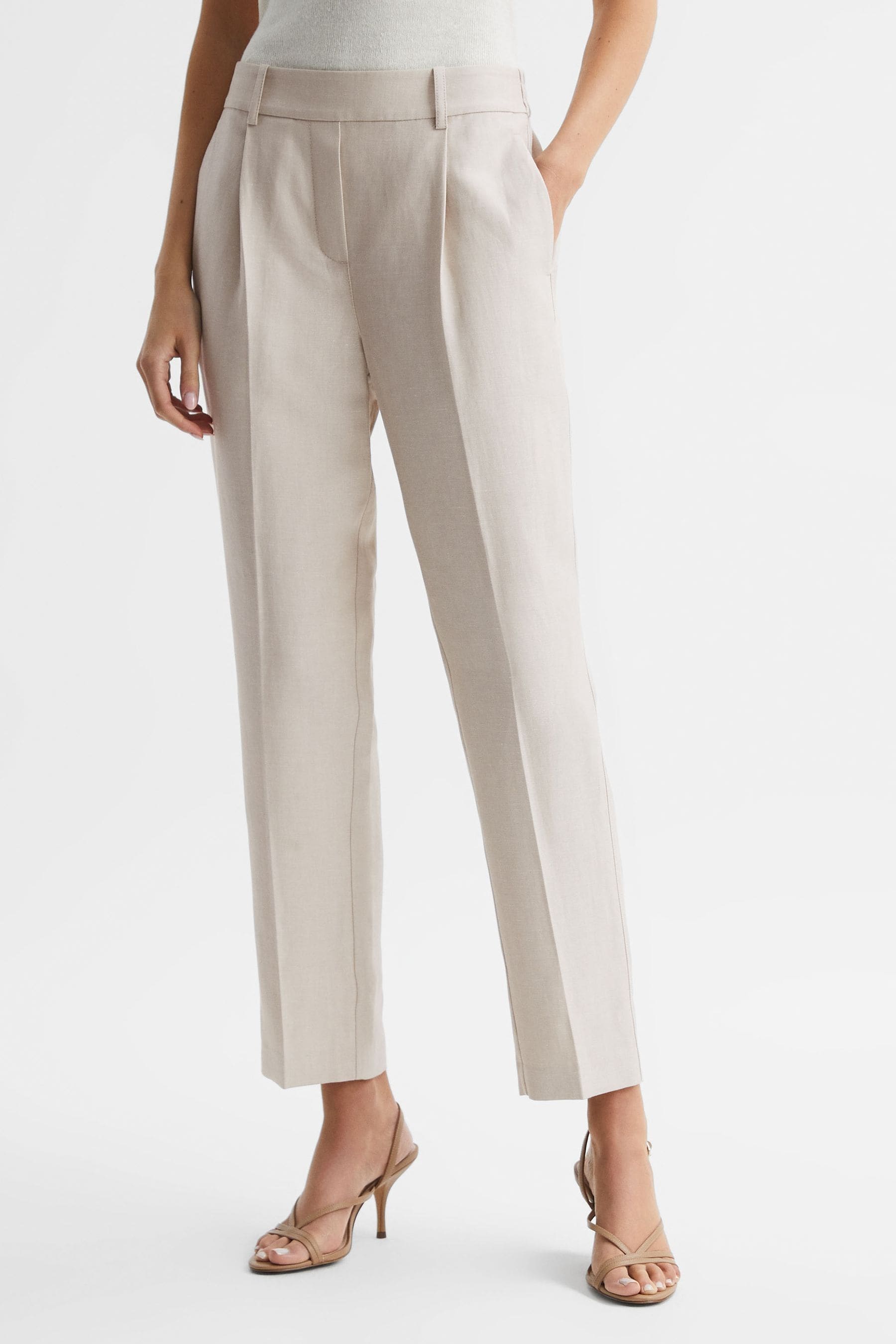 Reiss Shae Tapered Leg Linen Trousers In Oatmeal