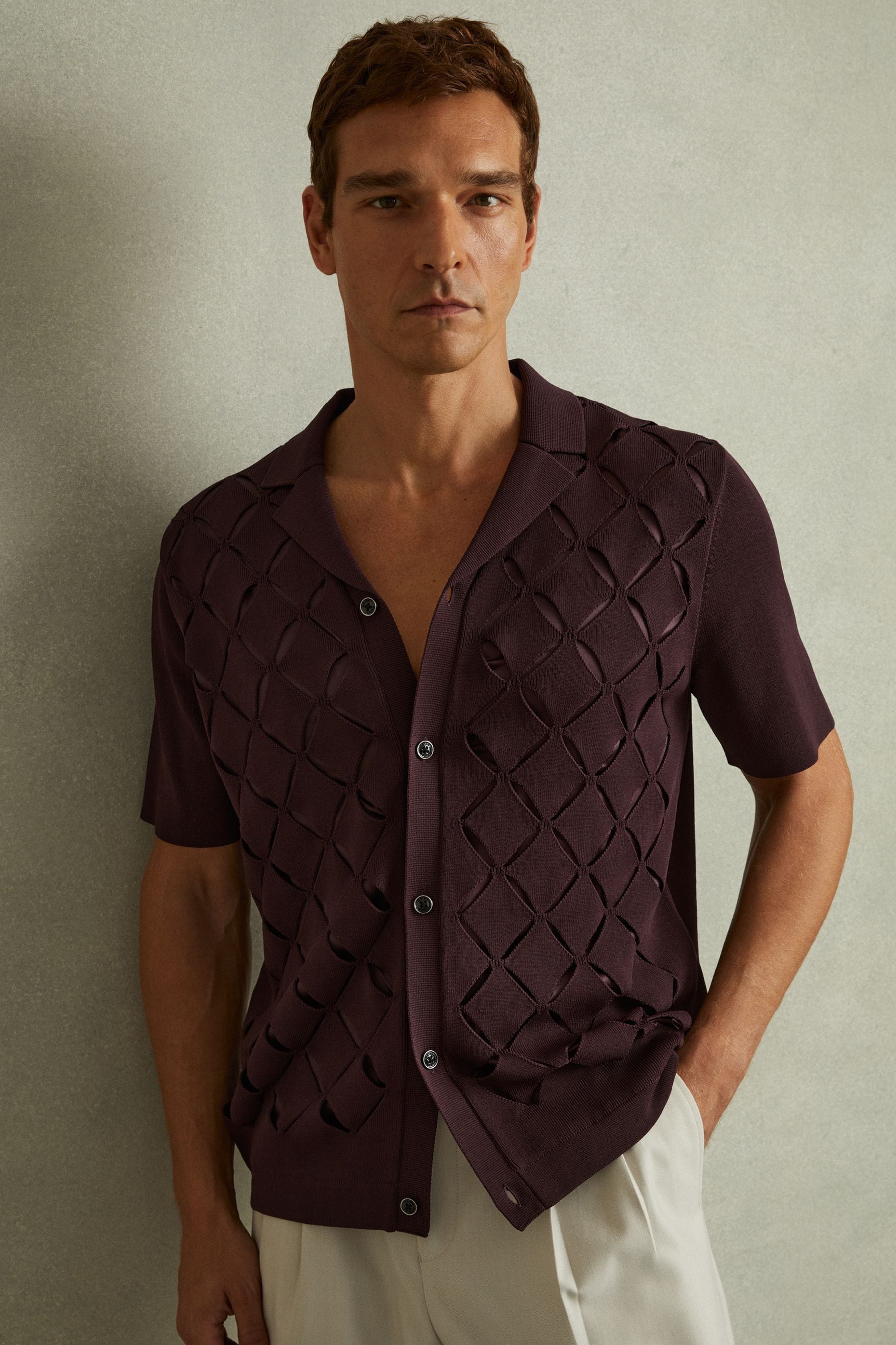 Harley - Bordeaux Laser Cut Out Cuban Collar Shirt