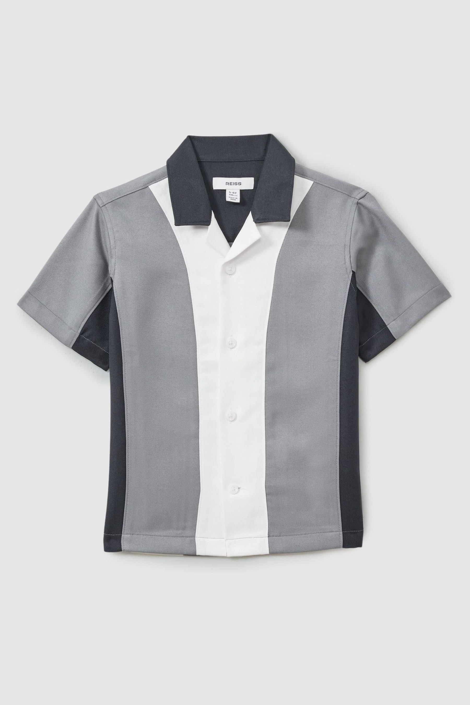 Reiss Blue Dalorian Teen Colourblock Cuban Collar Shirt