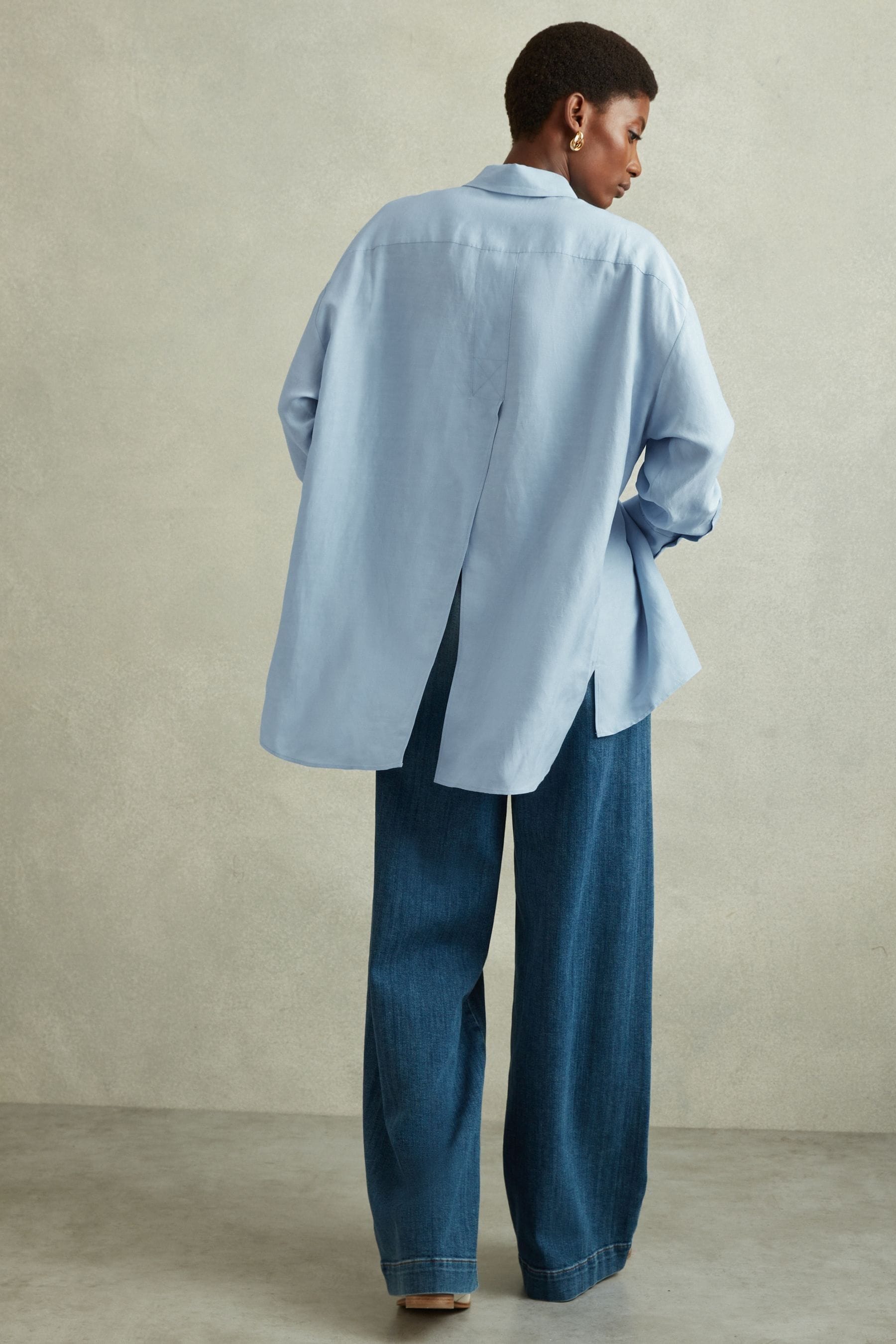 Reiss Blue Oversized Shirt With Linen In Blue