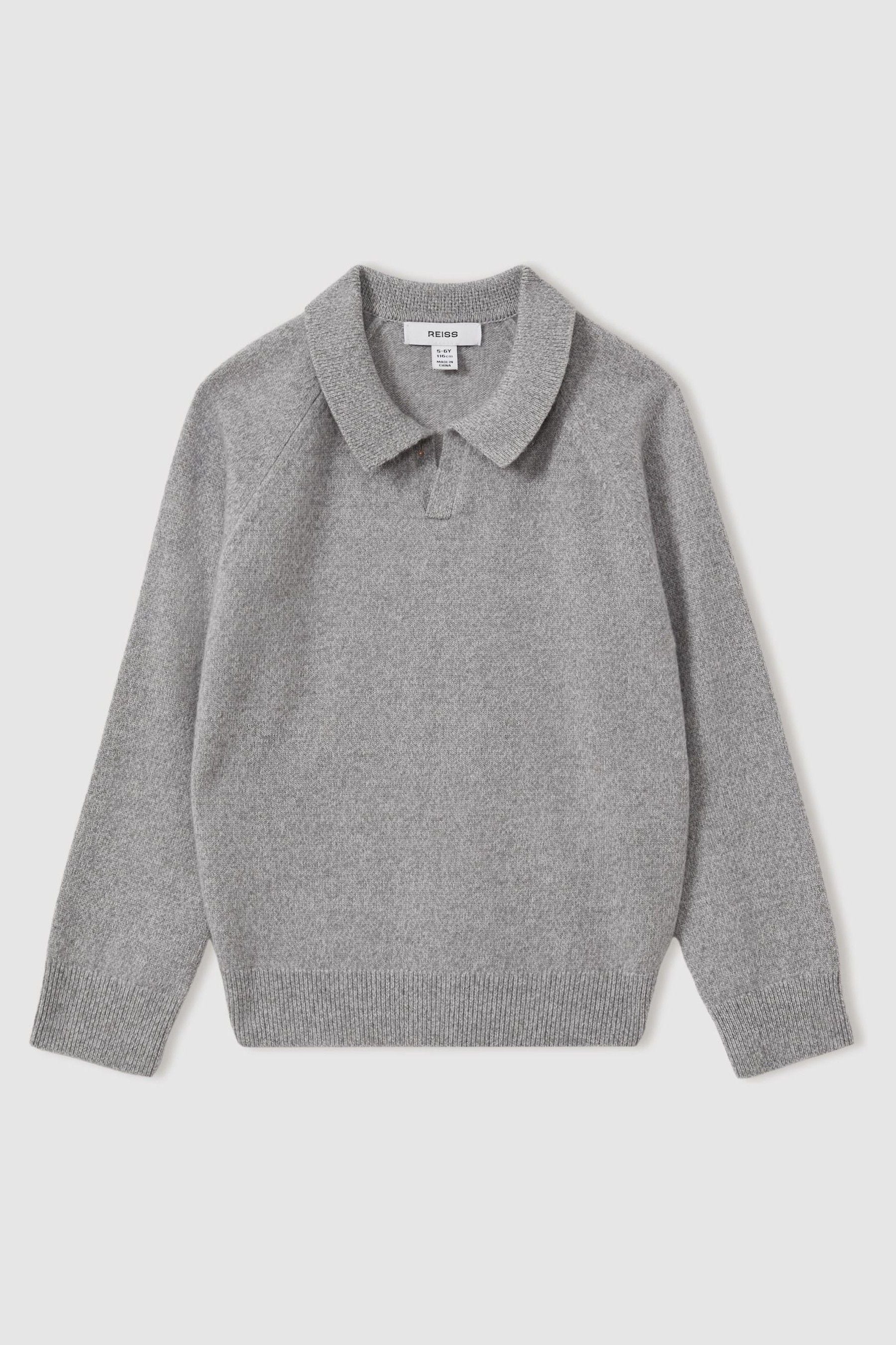 Reiss Grey Melange Junior Wool-cashmere Open Collar Jumper In Grey Melange