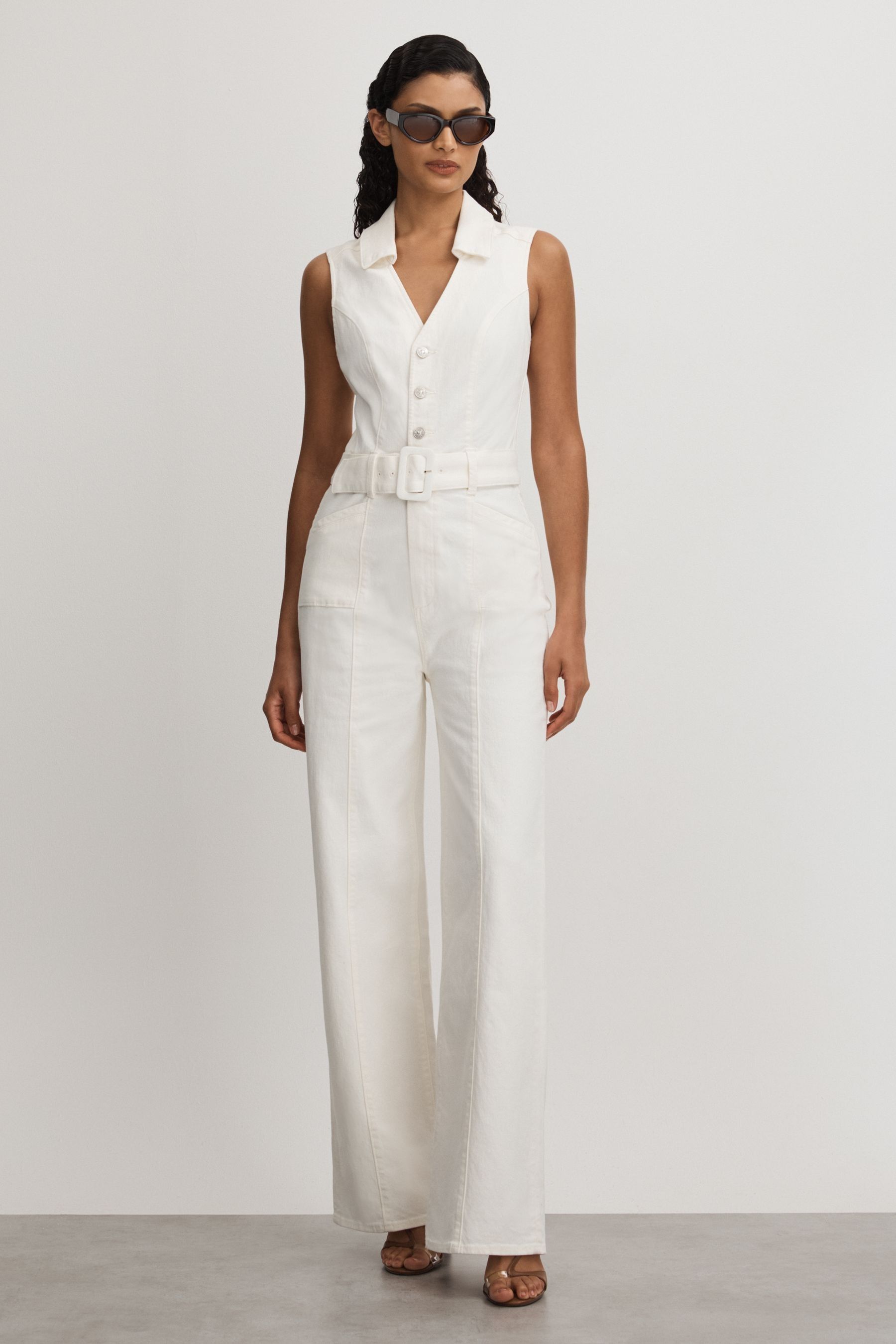 Paige Denim Jumpsuit In Ecru