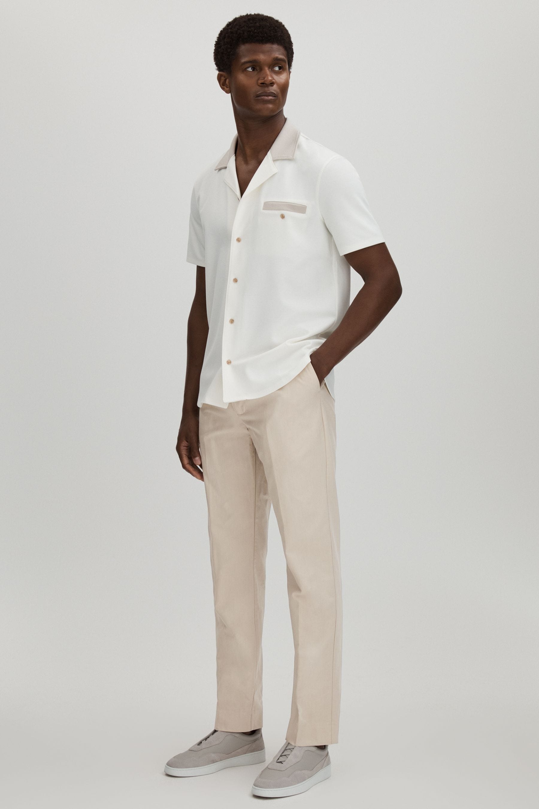 Paige Cotton-lyocell Straight Leg Trousers In Light Khaki