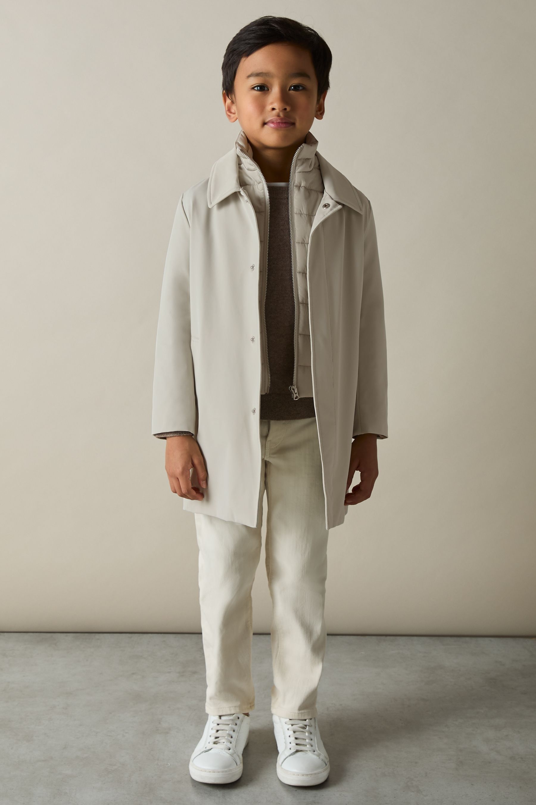 REISS STONE LOGAN 9-13 YRS GABARDINE COAT WITH REMOVABLE GILET