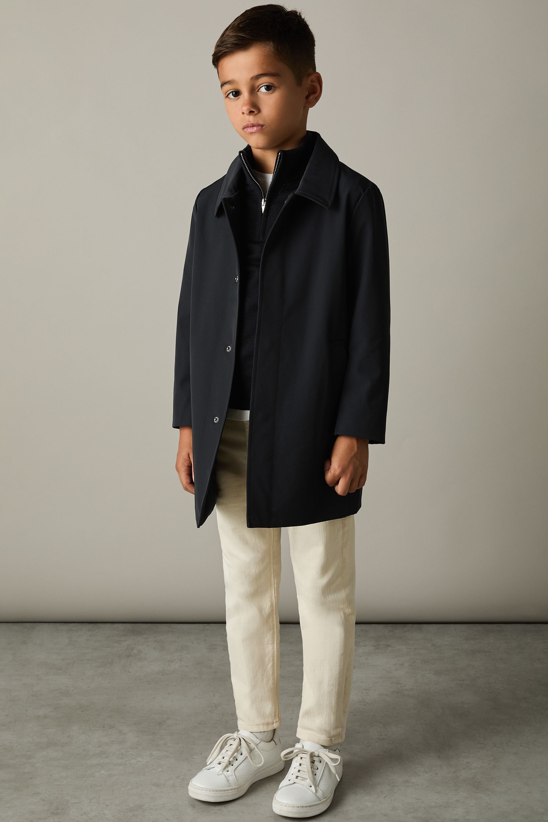 REISS NAVY LOGAN 3-9 YRS GABARDINE COAT WITH REMOVABLE GILET