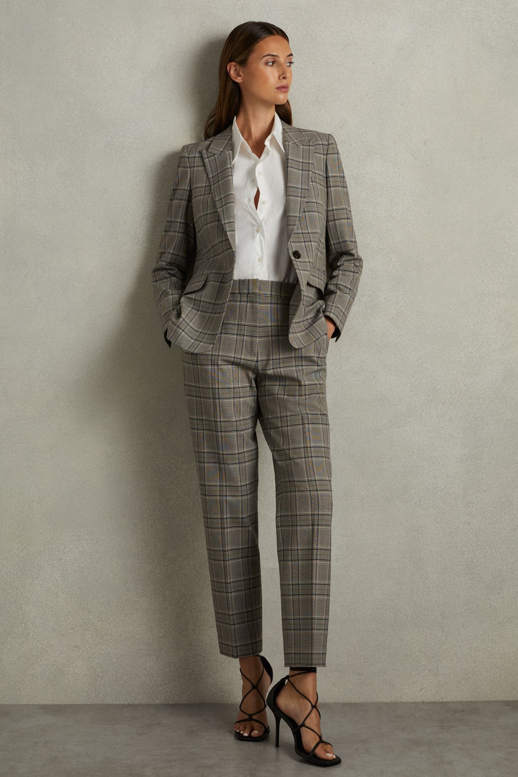 Reiss Grey Check Checked Slim Fit Suit Trousers In Grey Check