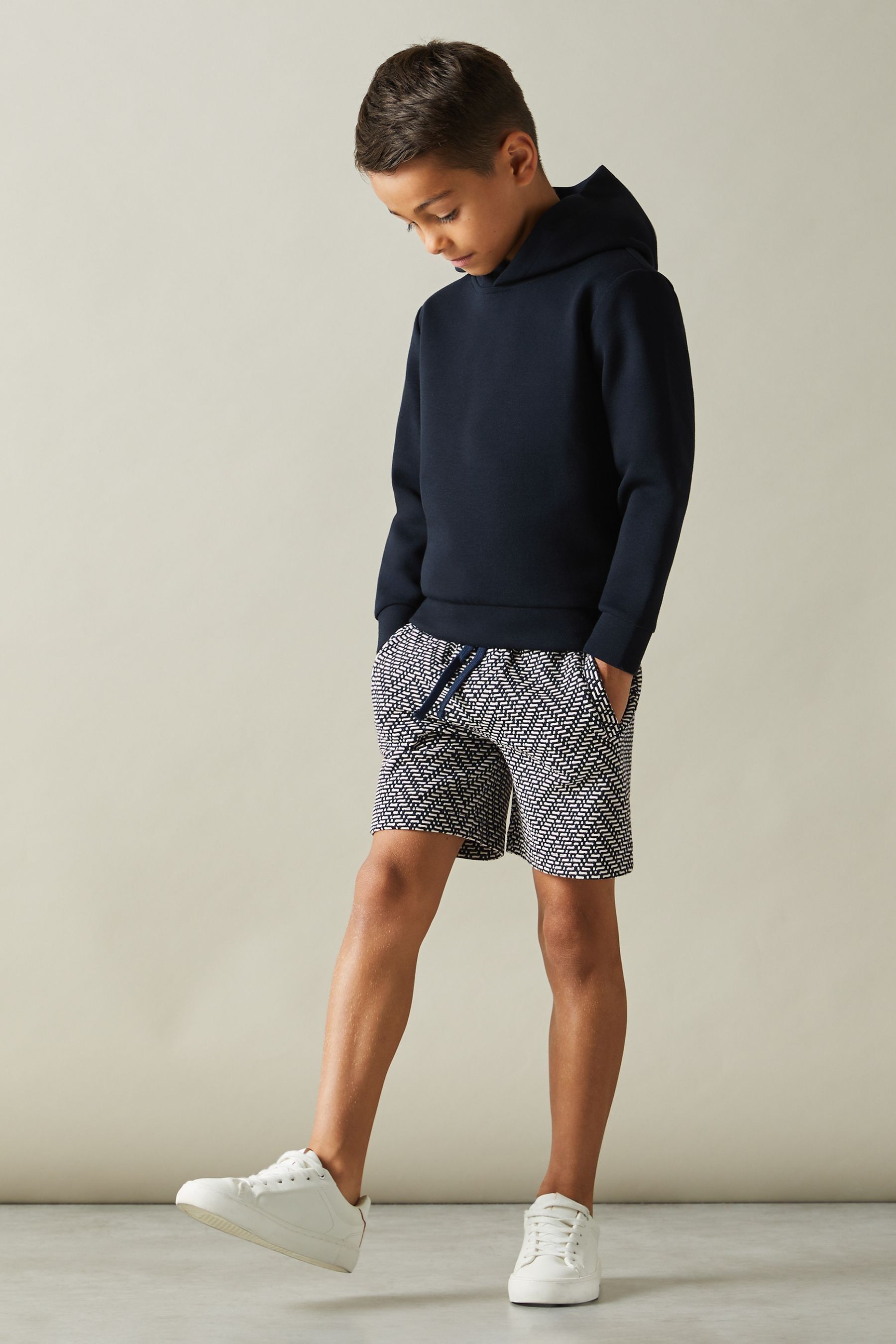 REISS NAVY ELLIS 3-9 YRS ZIG-ZAG DRAWSTRING WAIST SHORTS