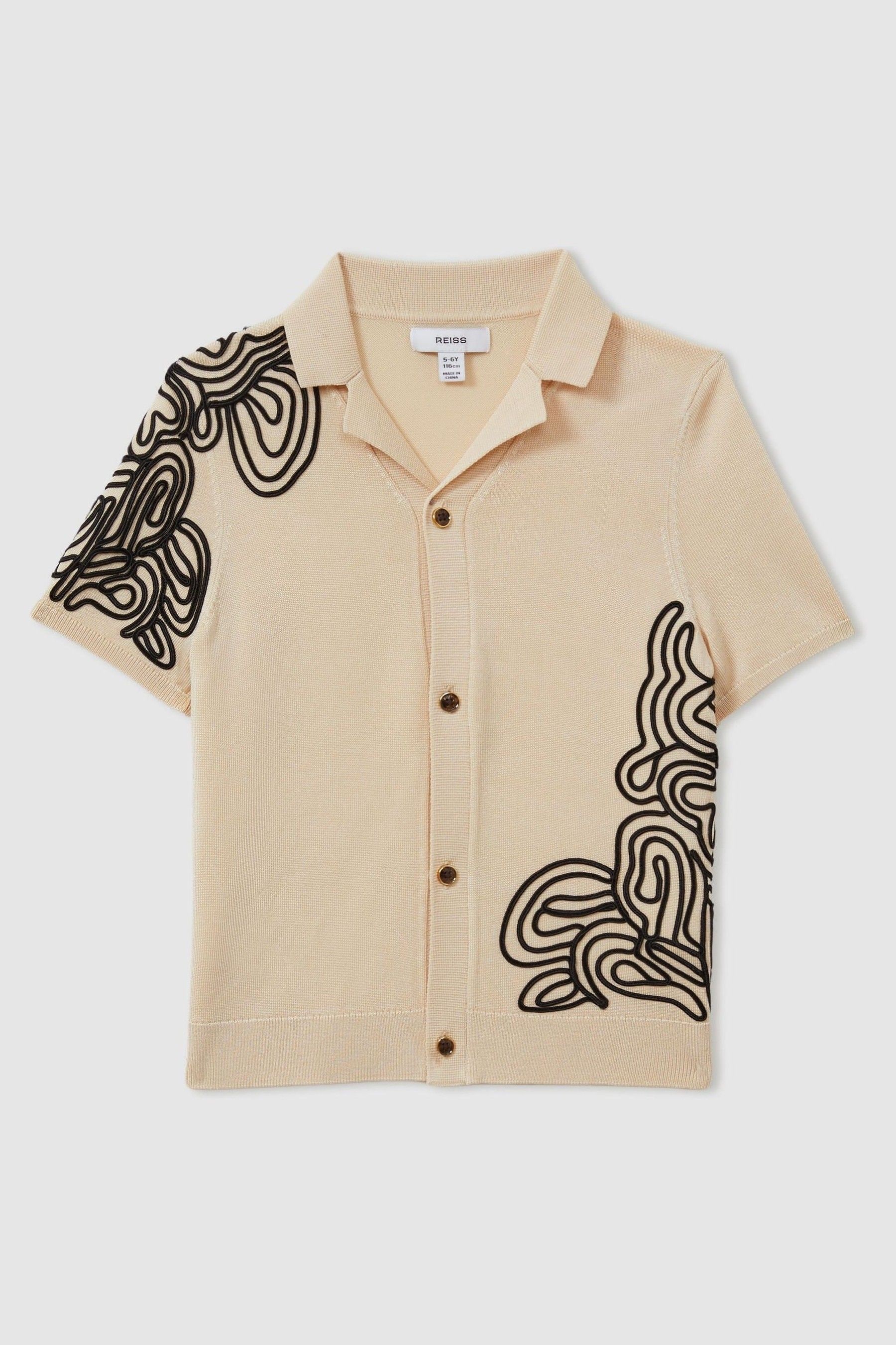 Romance - Off White/Black Teen Jersey Embroidered Cuban Collar Shirt,